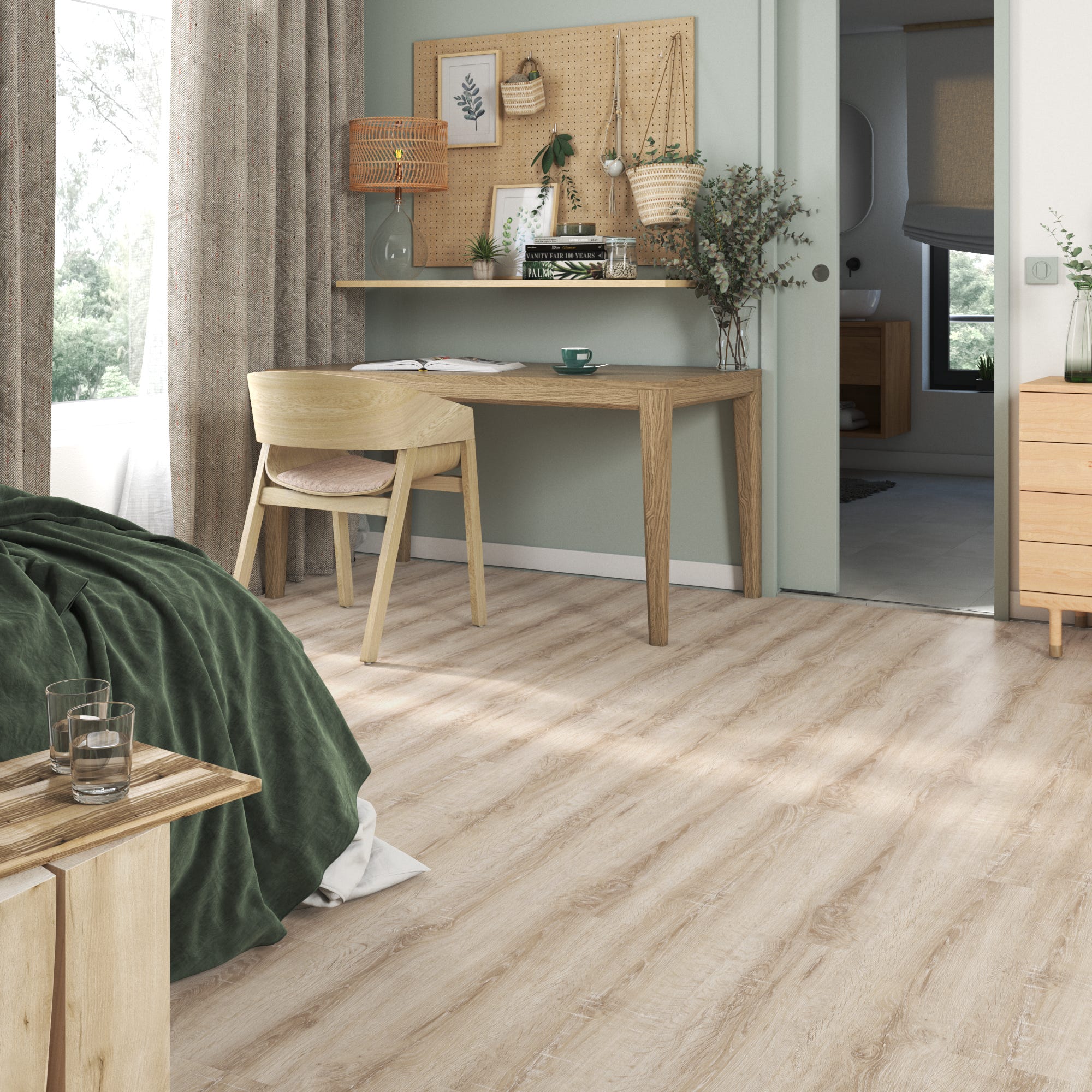 ARTENS - Amostra de tábua de PVC - 28 x 15 cm - Piso de PVC clipável TELMEN2 - INTENSO - Efeito madeira - Bege claro - Espessura 4,5 mm - Classe 33 - 3