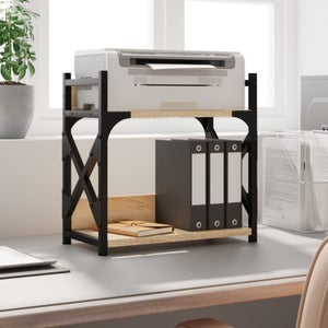 Support D'imprimante 2 Niveaux Chêne Sonoma - 44x26x31,5 Cm, Bois Et Métal, Rangement Bureau Multifonction