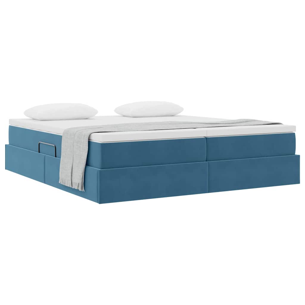 Lit avec rangement et matelas bleu foncé 180 x 200 cm en velours - 3