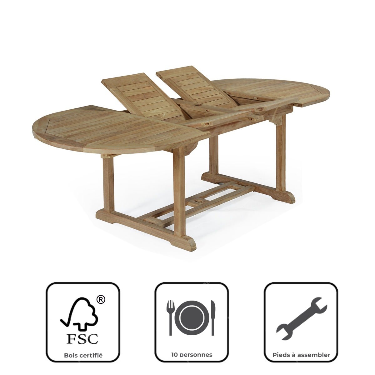 Table extensible ovale teck massif Vérone 160/240 x 100 cm - 7