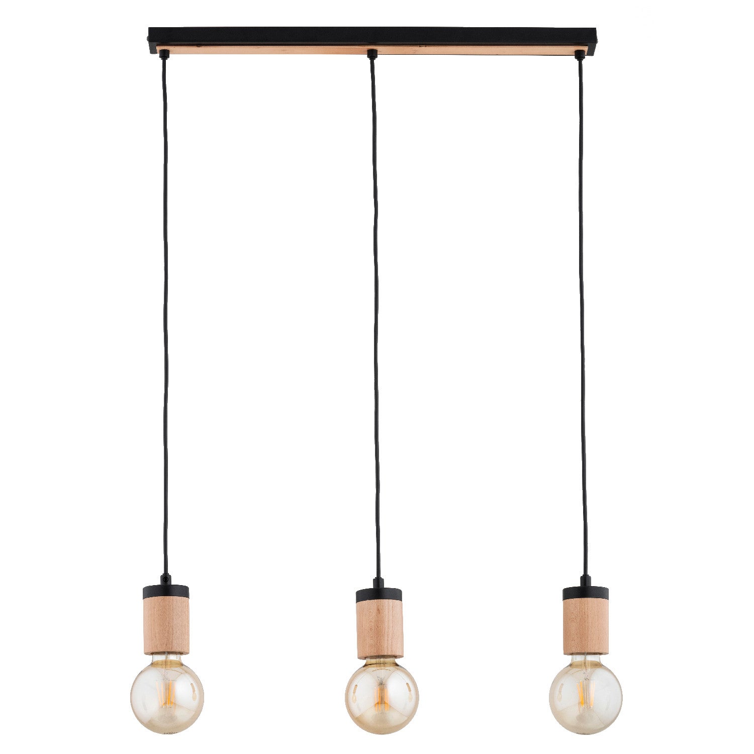 Lampa wisząca Safari jasne drewno-czarna 3xE27x15W nad stół wym: 90 x 64 x 6 cm metal Alfa