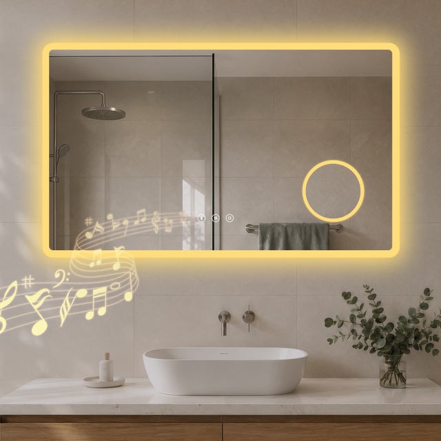 Specchio bagno LED 60 × 100 cm con Bluetooth, specchio con luce e ingrandimento 3×, antiappannamento, 3 temperature di luce, memoria