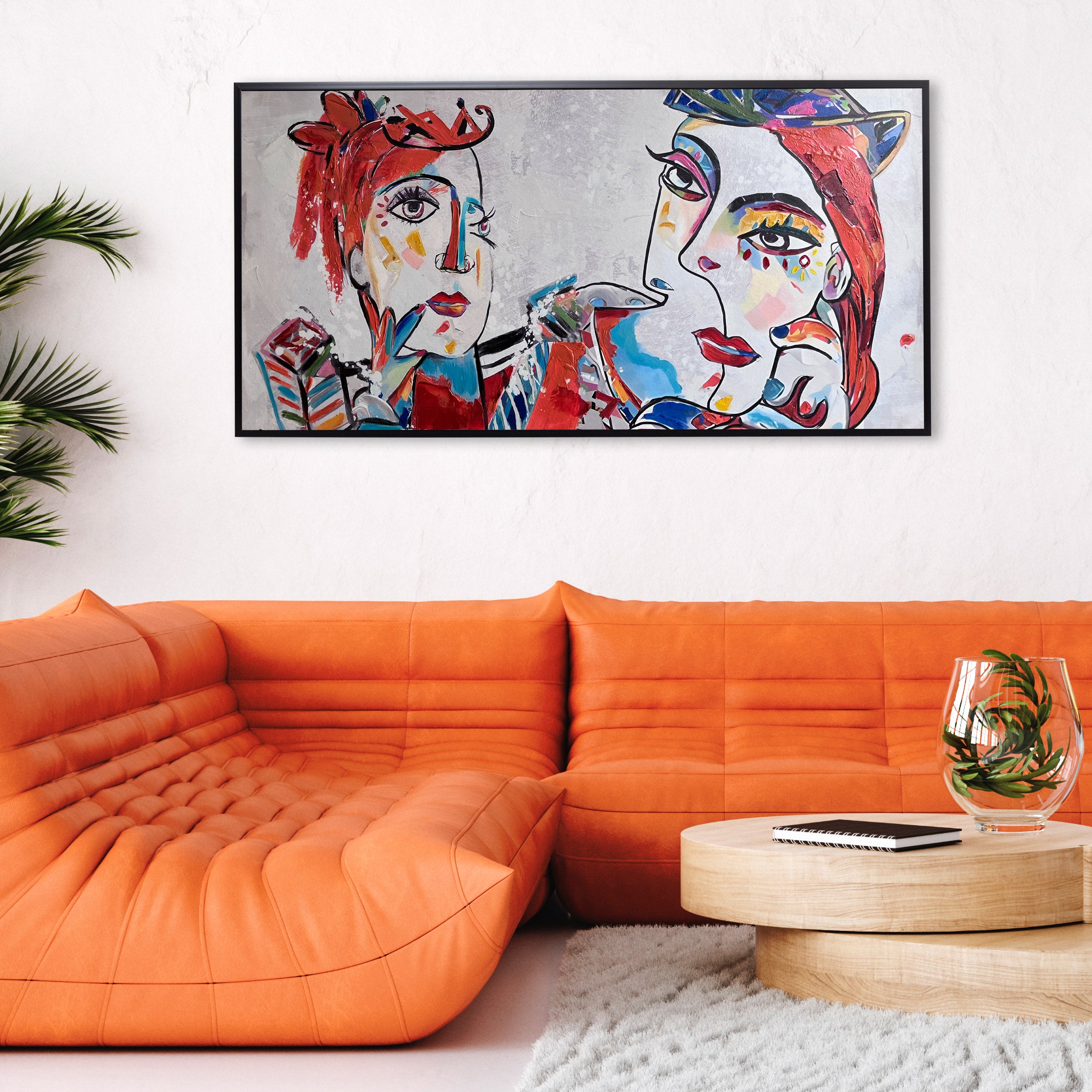 Kunstloft Cuadro Decorativo | 100% PINTADO A MANO | 80x80cm | Pintura 'Striped Contours' | Mujer | Multicolor | Cuadro Moderno En Lienzo