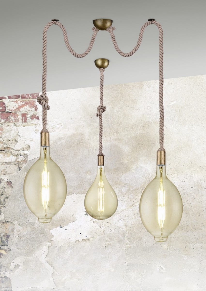 Lampa wisząca ROPE złoto-beżowa 1xE27x60W sznurek / sizal wym:150x12x12cm IP20 Trio