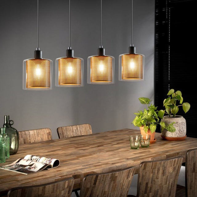ZMH Candeeiro suspenso 4 luzes preto E14 vidro e metal transparente para ilhas de cozinha de restaurantes