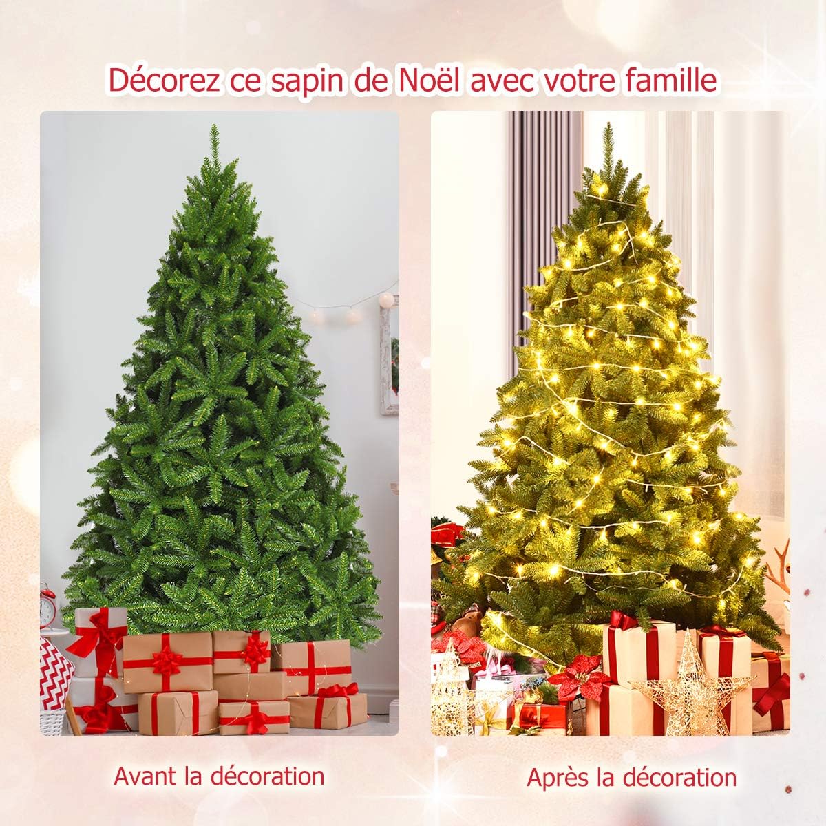 Árbol de Navidad Artificial, 1250Ramas de PVC Ignífugo, Apertura Automática, Decoración Navideña para el Hogar, Verde (180 CM) - 5