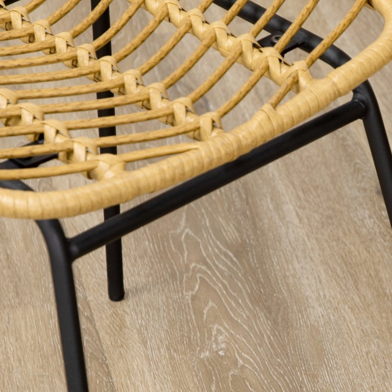 Juego de 2 sillas de comedor, silla de cocina con respaldo en aspecto ratán, acero, amarillo, 44x58x85cm para comedor - 8