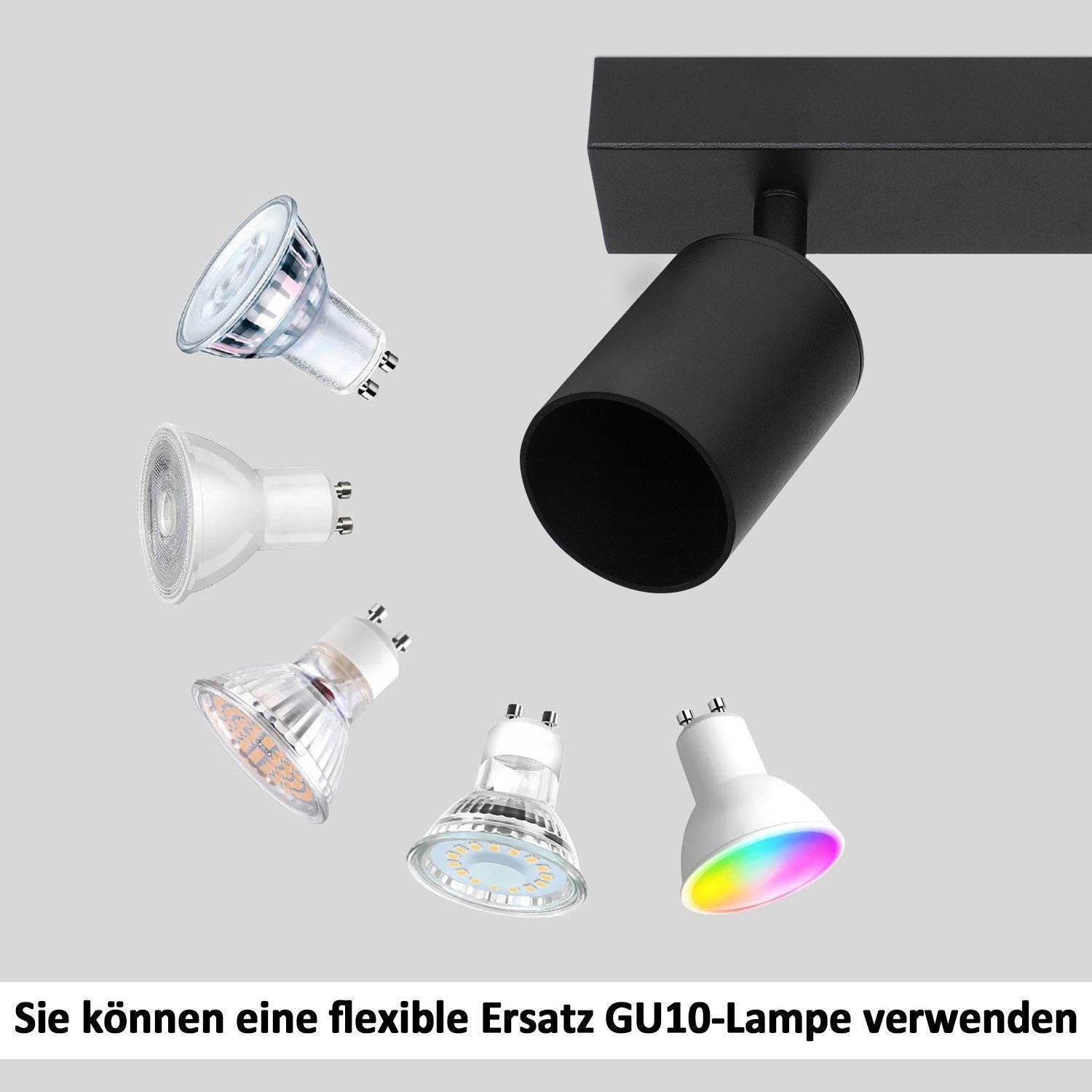 NETTLIFE 3 focos máx.25w LED Candeeiro de teto preto GU10 Candeeiro de moderno giratório de 350° Candeeiro de parede industrial para sala de estar, - 4