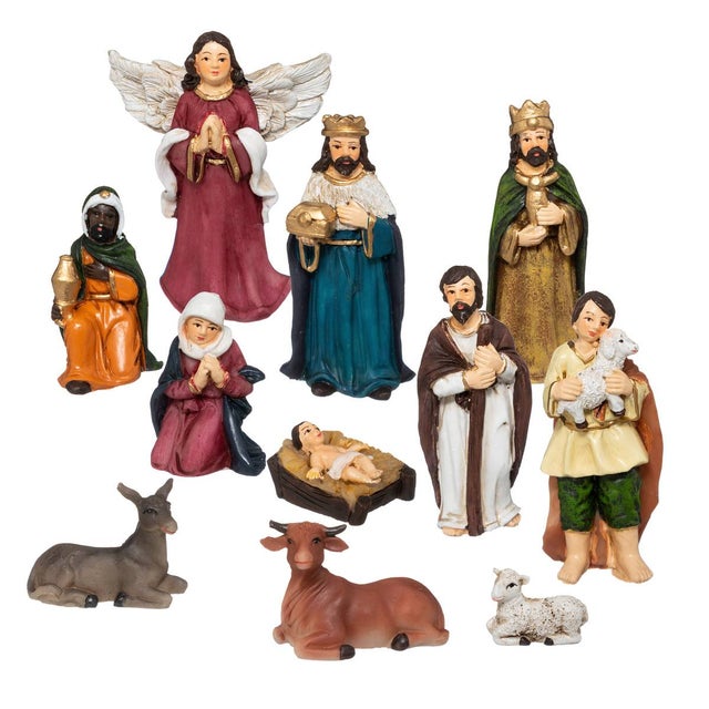 IEEDFJKK Set presepe con Luce a LED Set Completo di Statue in Resina per Natale Presepe in Resina con Luce a LED per Bambini Resina Premium, Multicolore