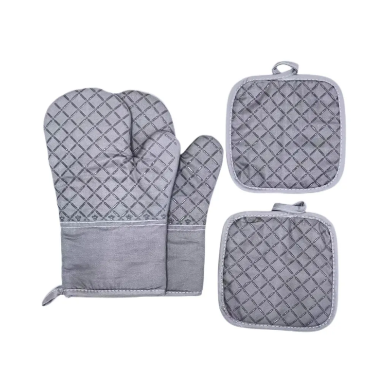 Zestaw rękawic kuchennych i cukierniczych z czystej bawełny z odpornym na ciepło silikonem, pogrubione i długie, antypoślizgowe.