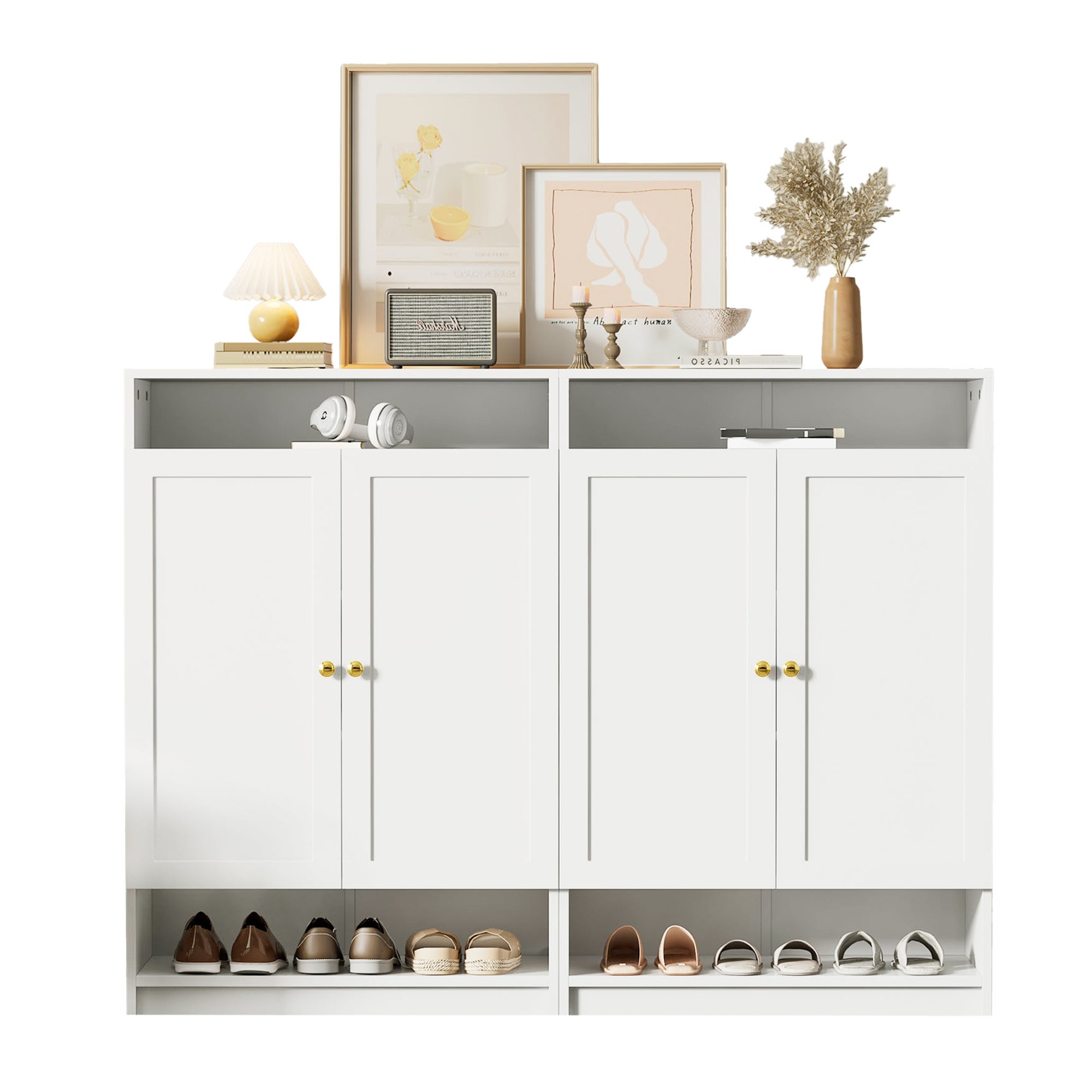 Meuble à chaussures avec 2 portes et étagères réglables - 73 x 34 x 109 cm - panneaux de particules - Blanc - 7