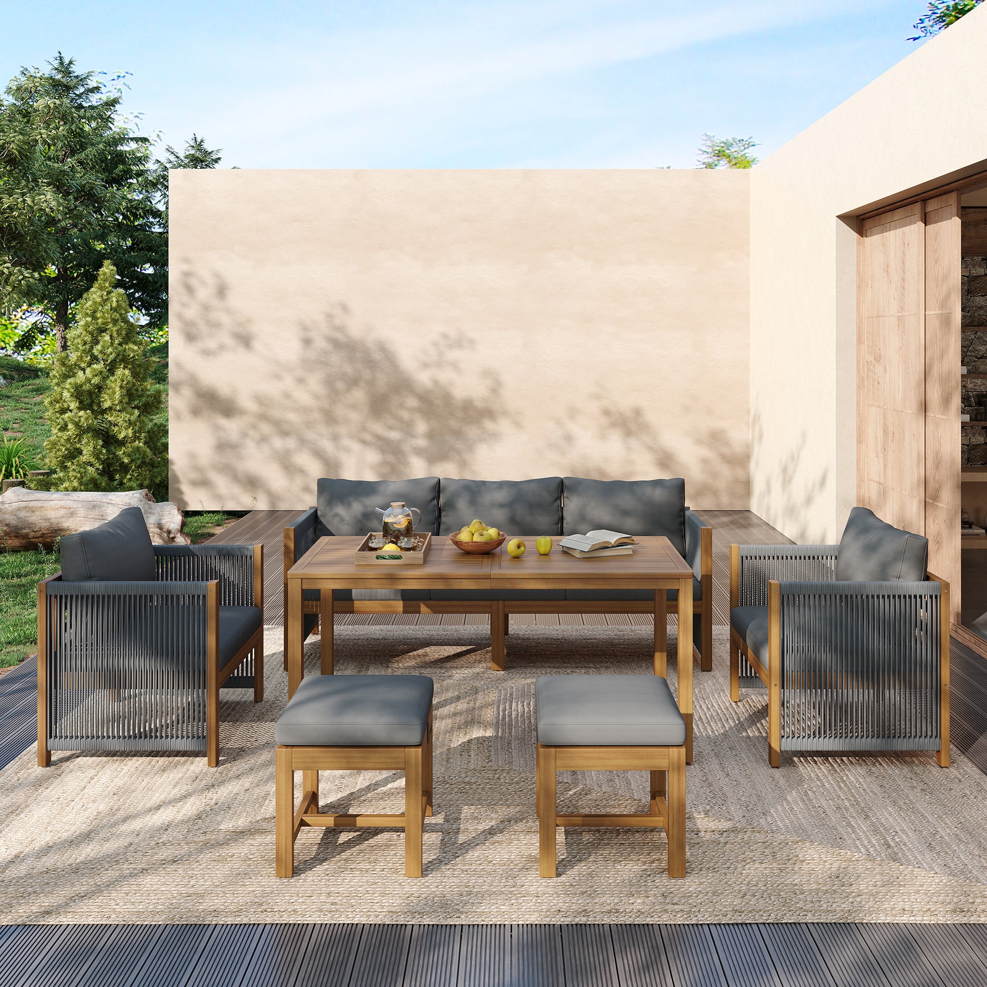 Salon De Jardin 6 Pièces,Ensemble Mobilier De Jardin Avec Canapé, Fauteuils Et Table Basse,Gris - 3