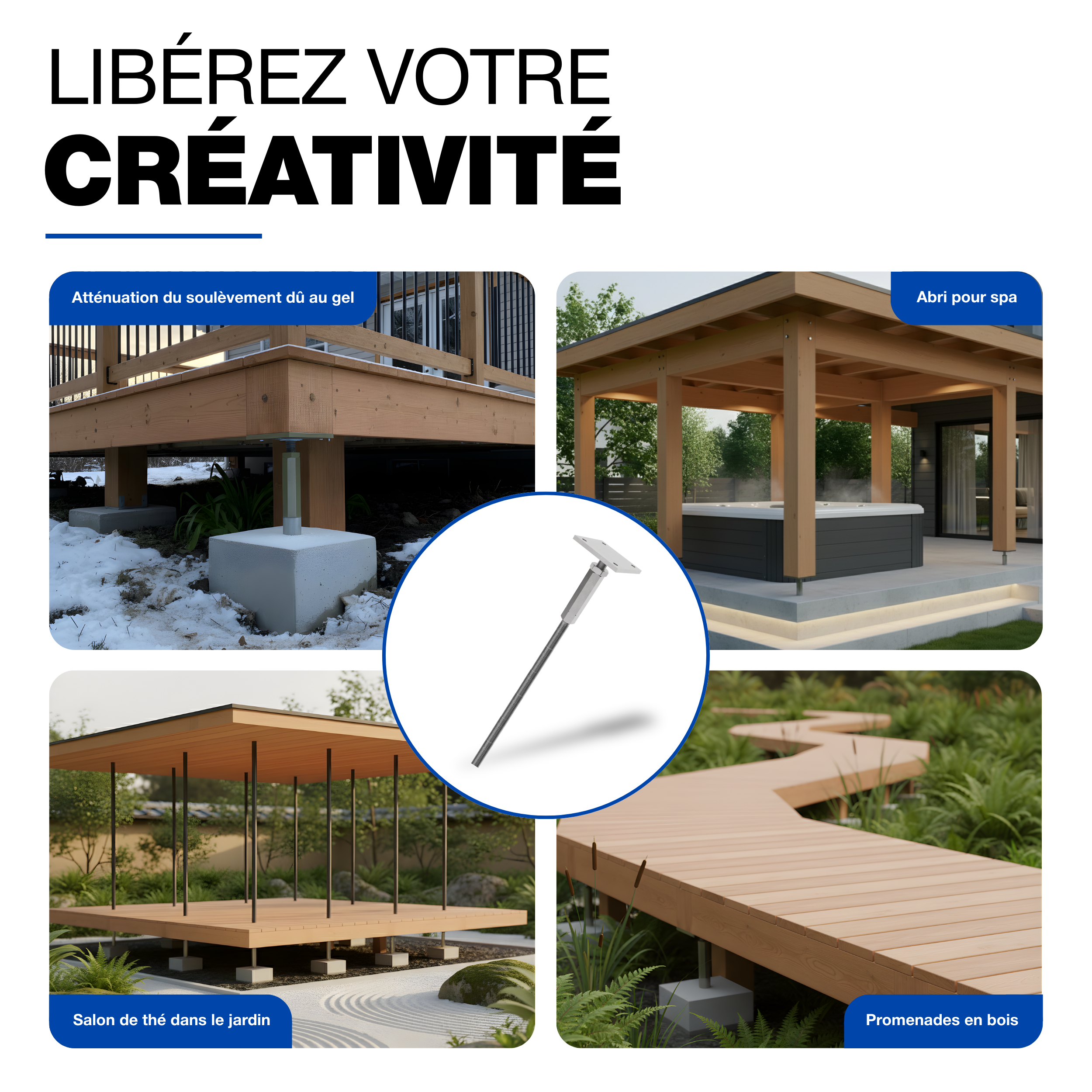 Support de poteau Galvanisé à chaud 80 x 80 mm hauteur reglable platine bois pied poteaux clôture GeZu Impex - 8