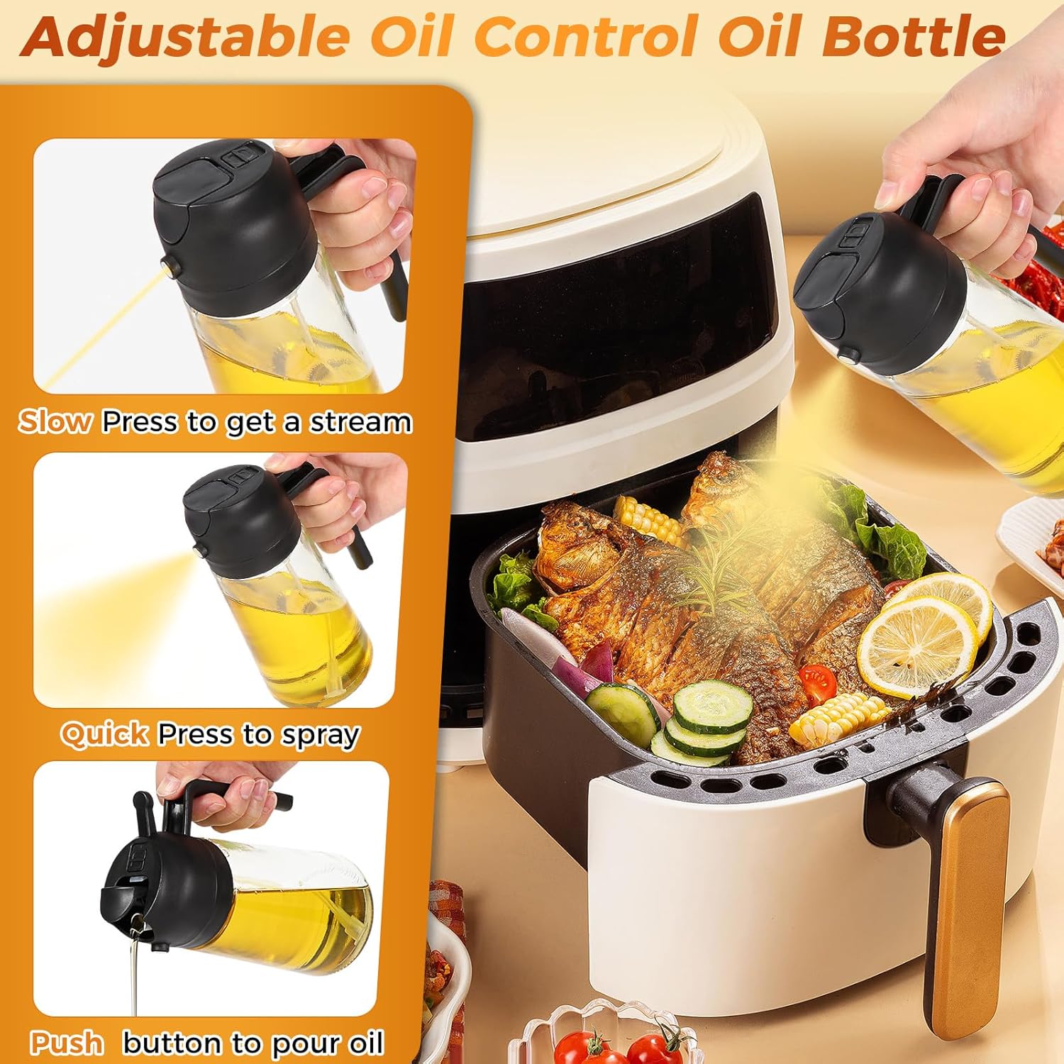 Spruzzatore Per Olio 2 In 1 Da 470 Ml – Erogatore Spray E Versatore In Vetro – Per Cucina, Friggitrice Ad Aria, Insalate E Griglie - 5