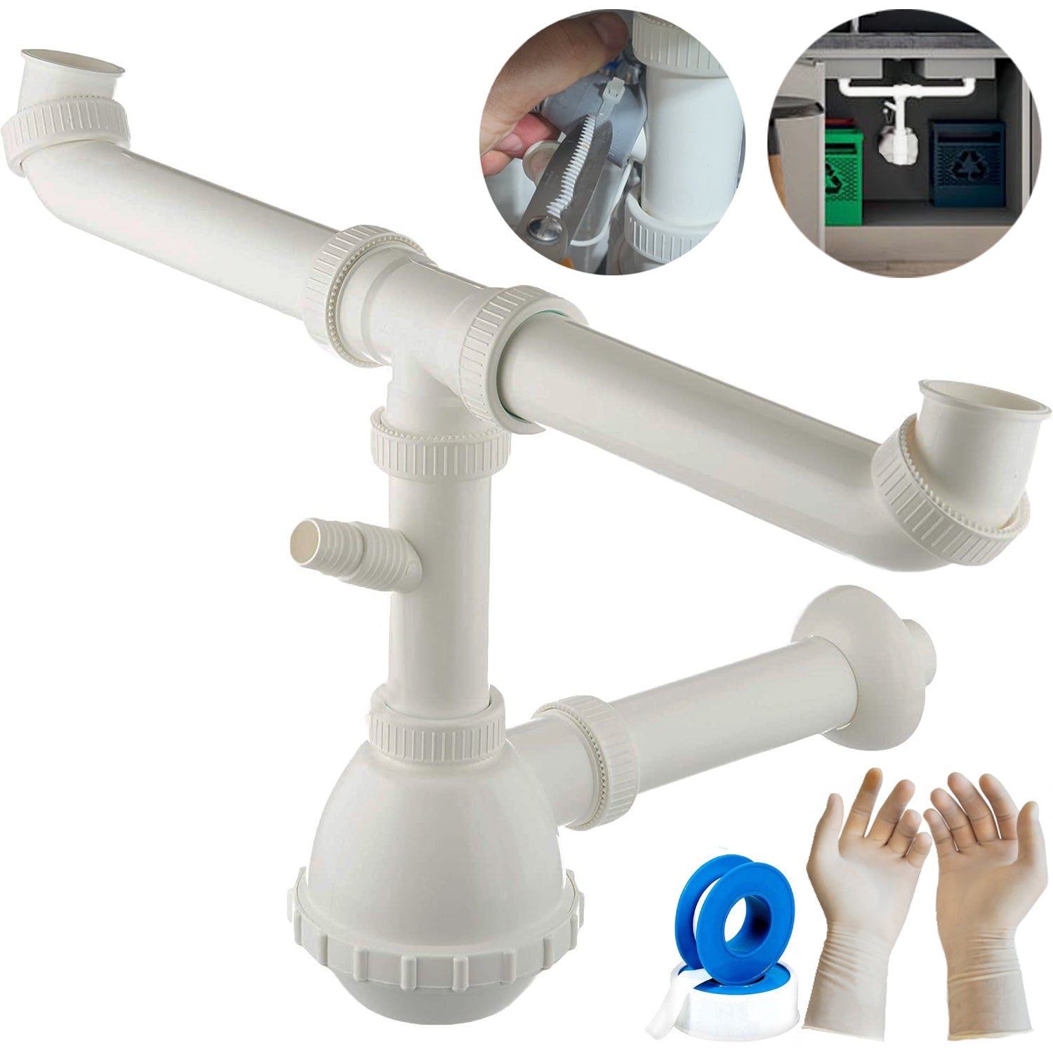 Sifone PVC Per Lavello A 1 Vasca - Con Attacco Lavastoviglie E Troppo Pieno - Foto 10