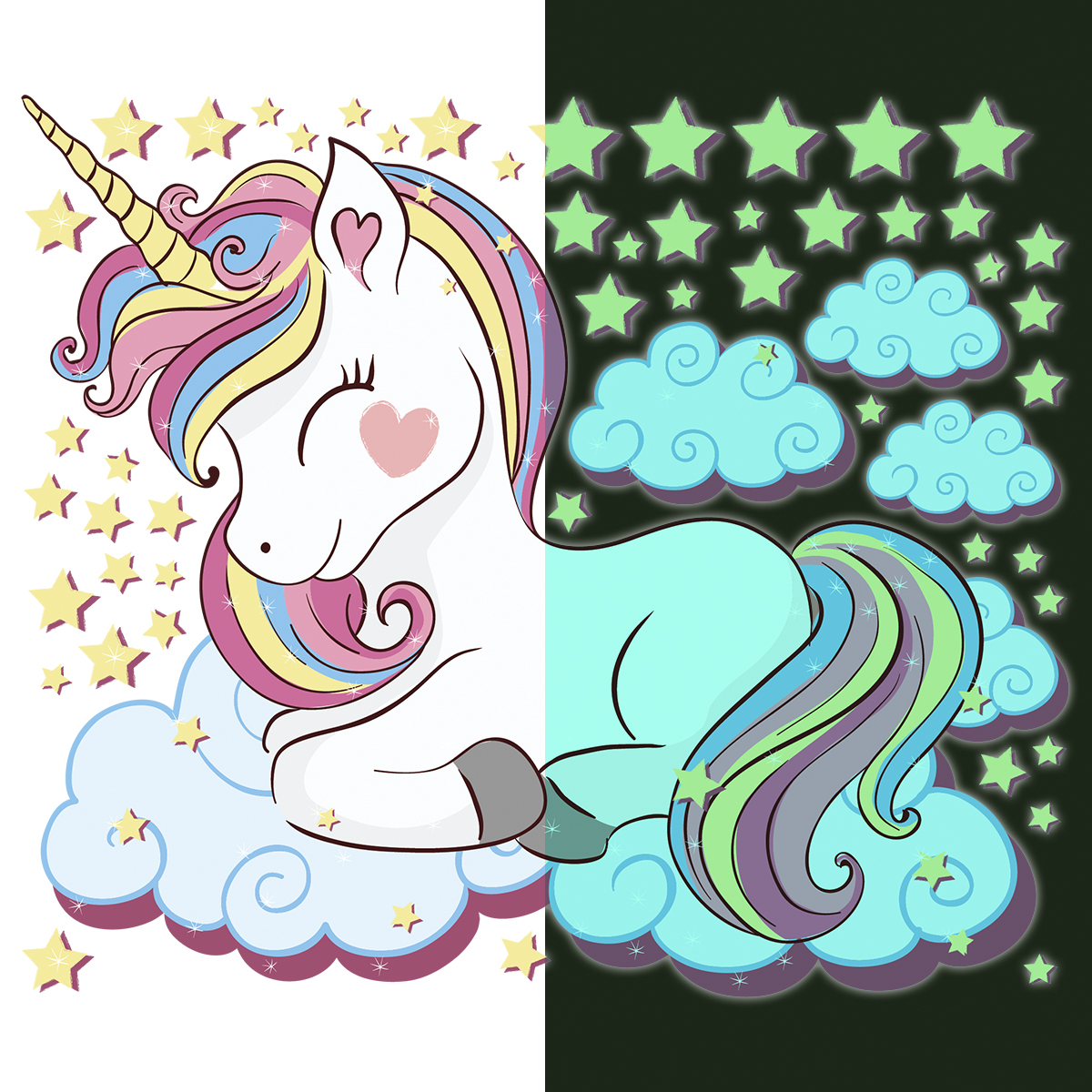 Adesivi fosforescente unicorno tra le nuvole - Sticker adesivo - adesivi murali - 70x80cm - 4