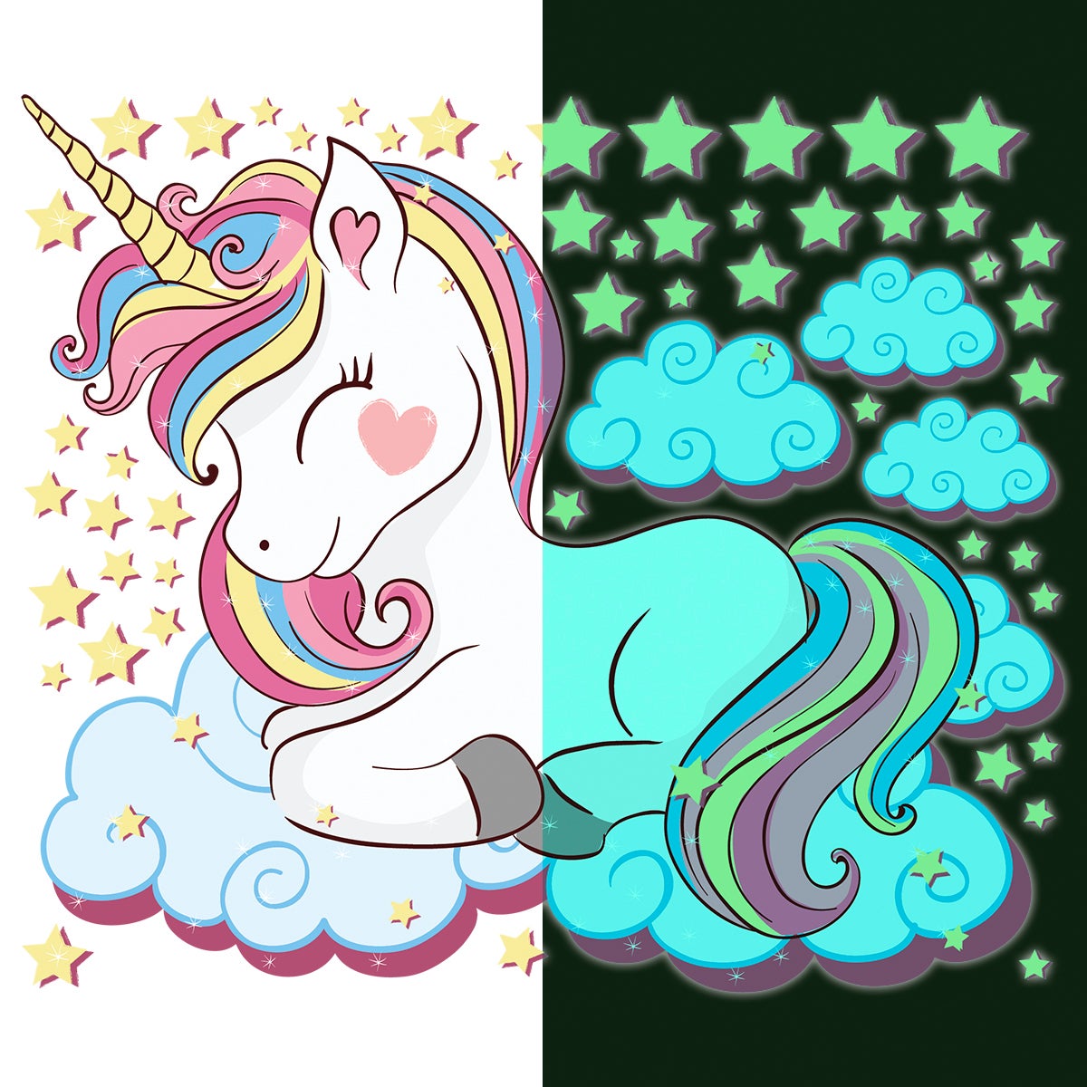 Adesivi fosforescente unicorno tra le nuvole - Sticker adesivo - adesivi murali - 40x45cm - 4