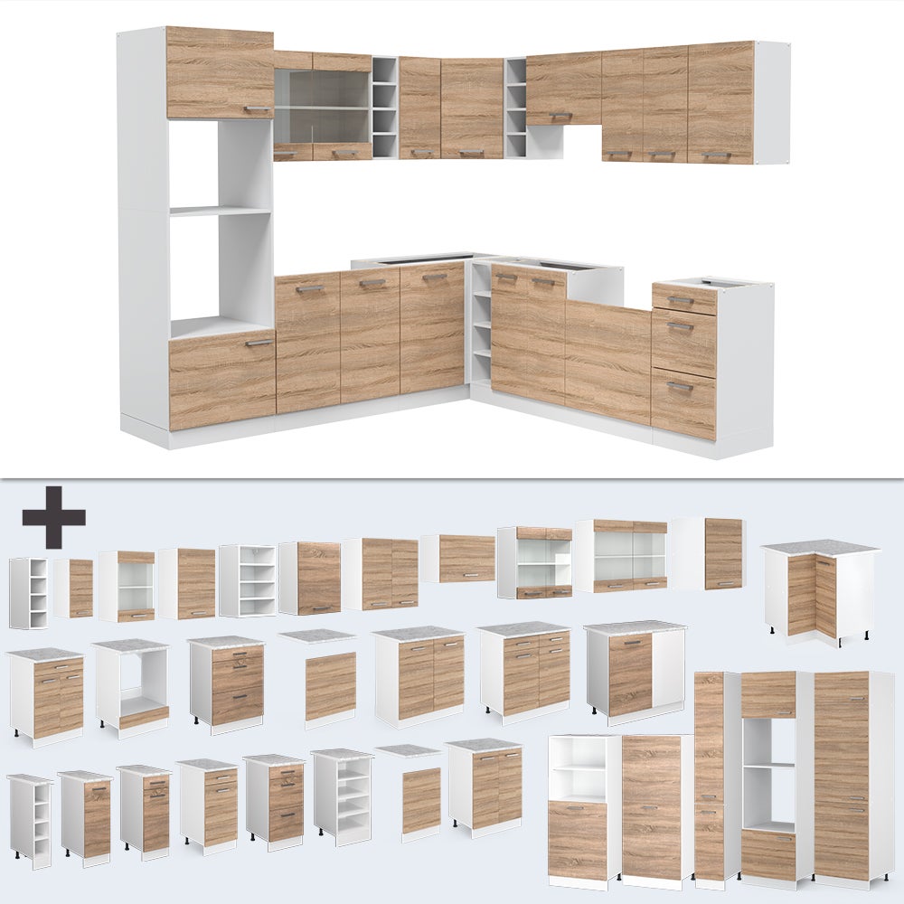 Vicco Cuisine en angle R-Line, Sonoma/Blanc, 247 x 237 cm, PT Chêne - 8
