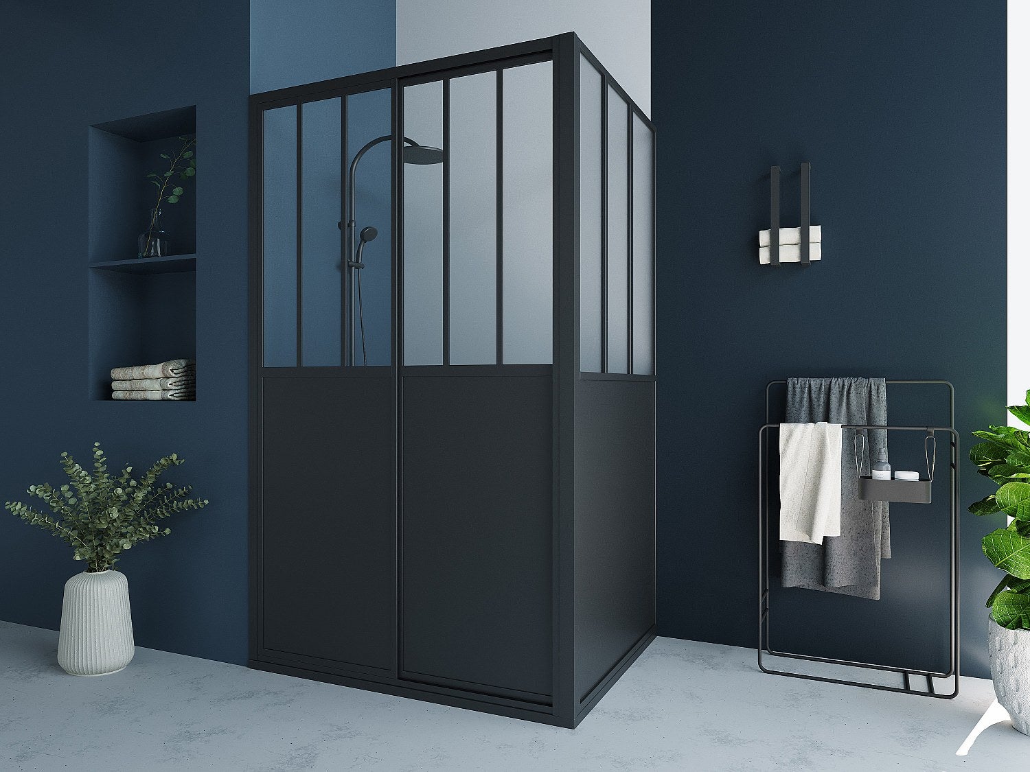 Parawan prysznicowy z drzwiami przesuwnymi w kolorze czarnym matowym w stylu industrialnym - 120 x 80 x 195 cm - URBANIK
