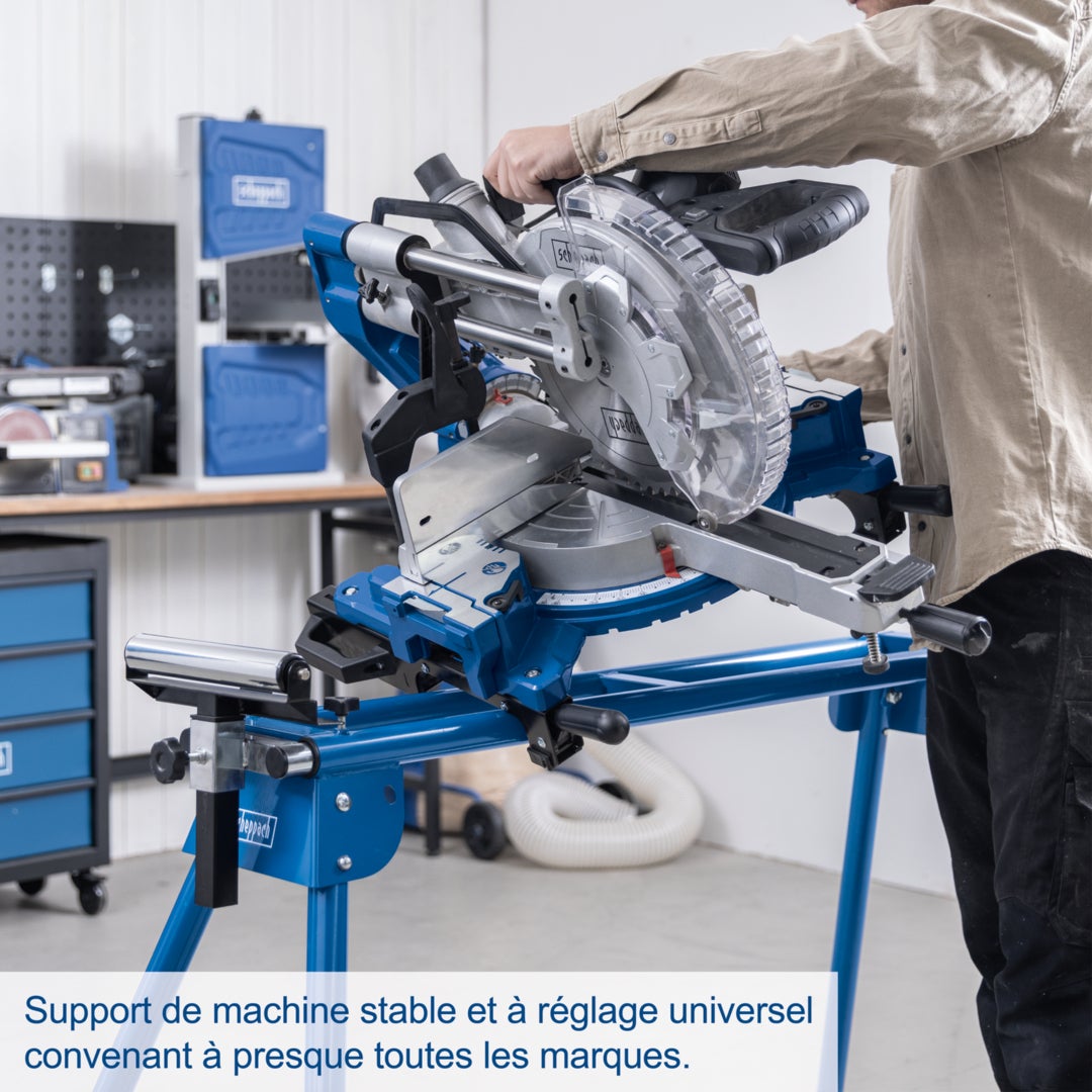 Scheppach Support Scies à Onglets UMF2000 - Piètement pour scie à onglet - Charge admissible 250kg - Supports extensibles 1160-2000mm - 5