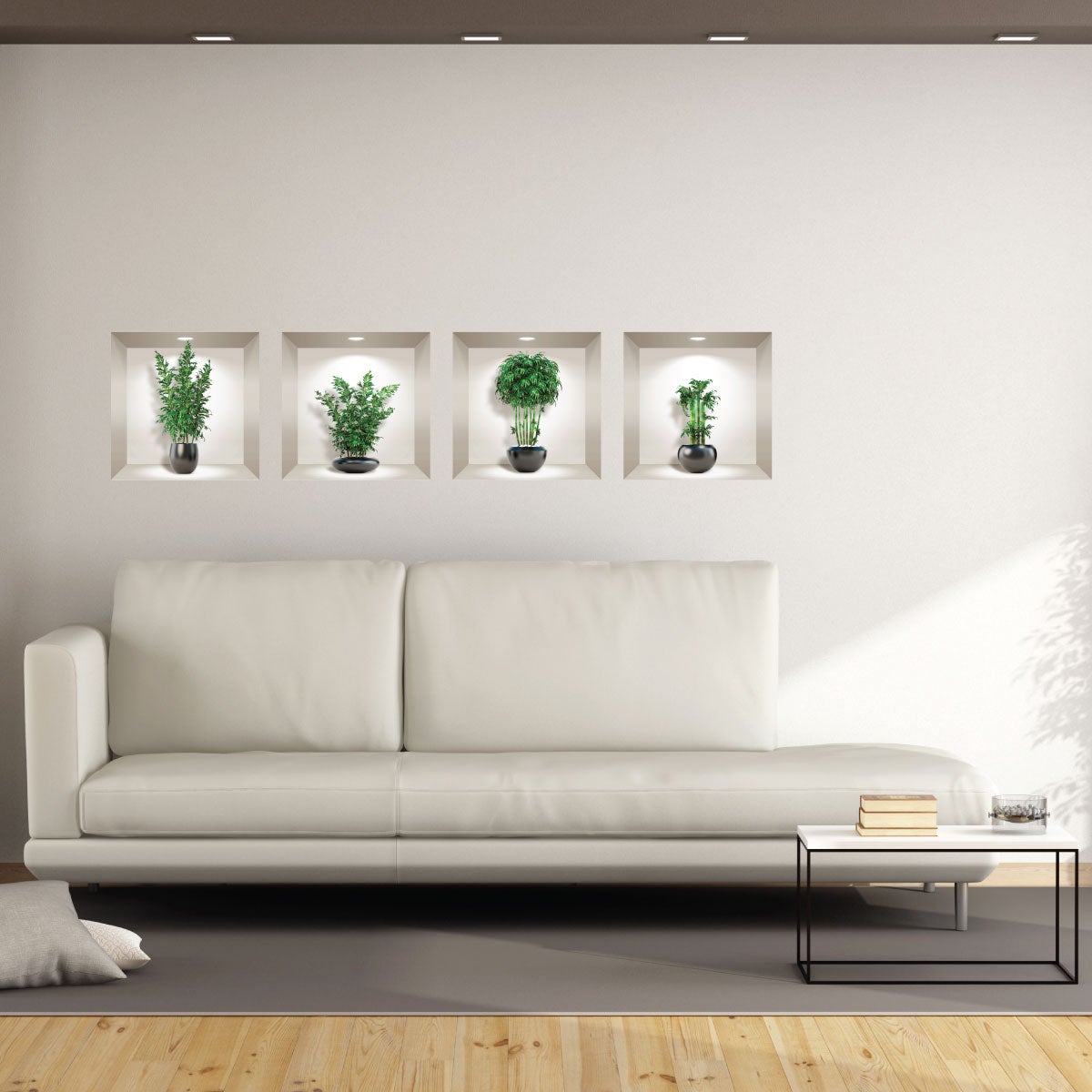 Adesivo effetto 3D bambù in vasi neri - Sticker adesivo - adesivi murali - 80x80cm - 3