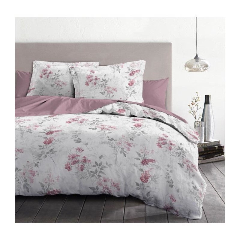 Parure de couette 240x260 cm HOME LINGE PASSION POMPADOUR : Housse de couette + 2 taies d'oreiller - 100% Coton 57 Fils - Blanc/ - 3