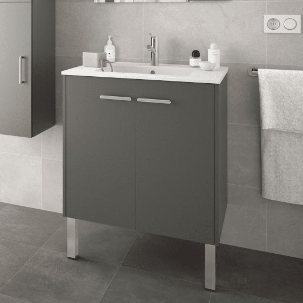 Meuble De Salle De Bain 70 Cm Couleur Gris Option Avec Kit De Pieds Rangements 2 Portes 90318236