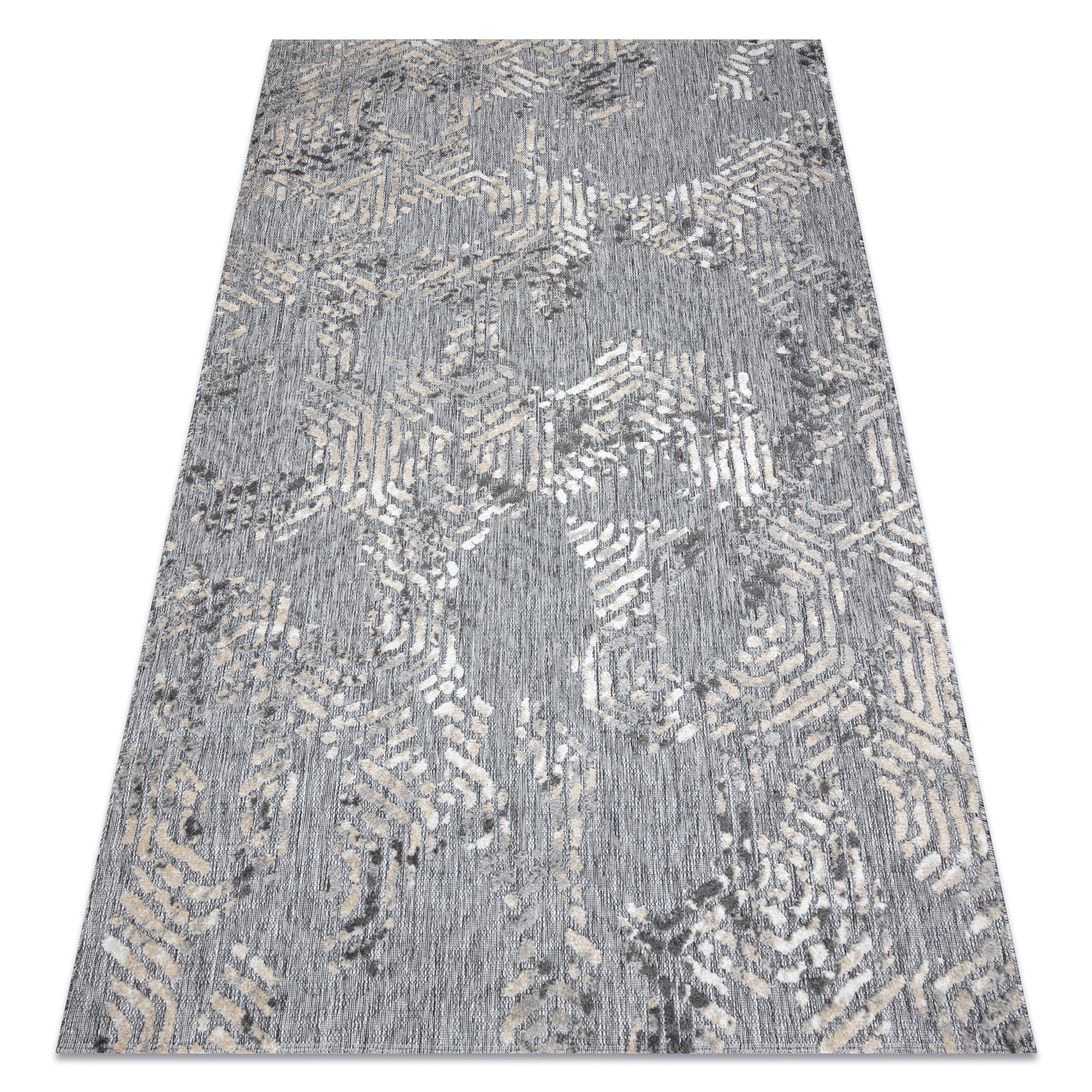 Dywan Strukturalny SOLE D3842 Heksagony - płasko tkany szary / beż 120x170 cm