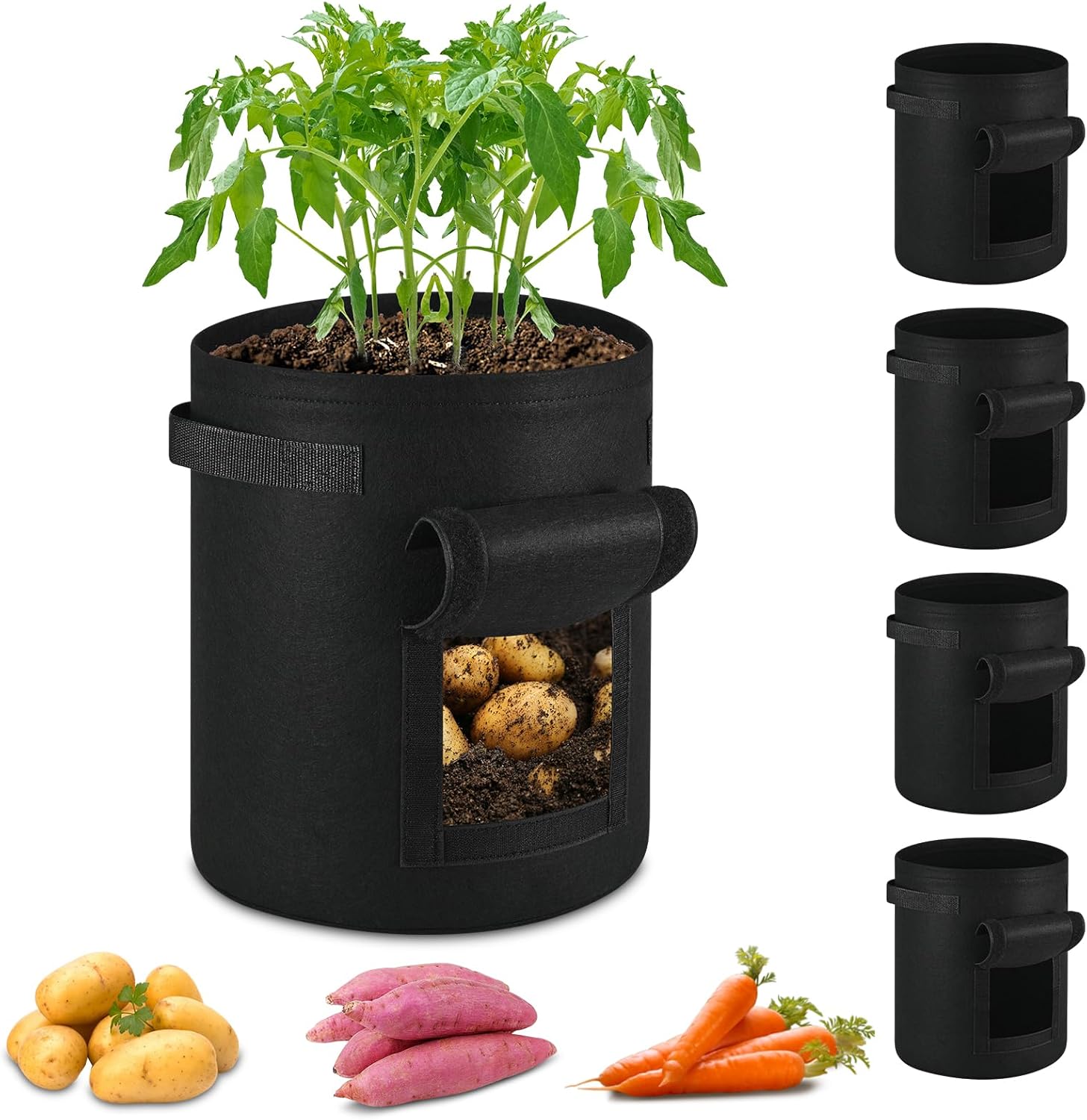 Worki do uprawy z włókniny 20L, odpowiednie do uprawy owoców i warzyw na balkonach lub w ogrodach, czarne
