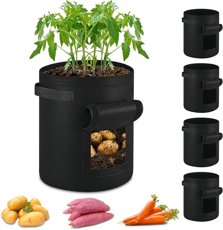 Worki do uprawy z włókniny 20L, odpowiednie do uprawy owoców i warzyw na balkonach lub w ogrodach, czarne