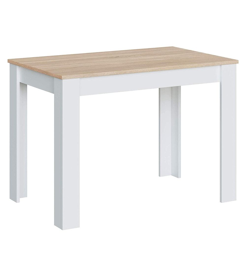 Mesa cocina rectangular fija katia, 109x67 cm, en blanco y roble canadian