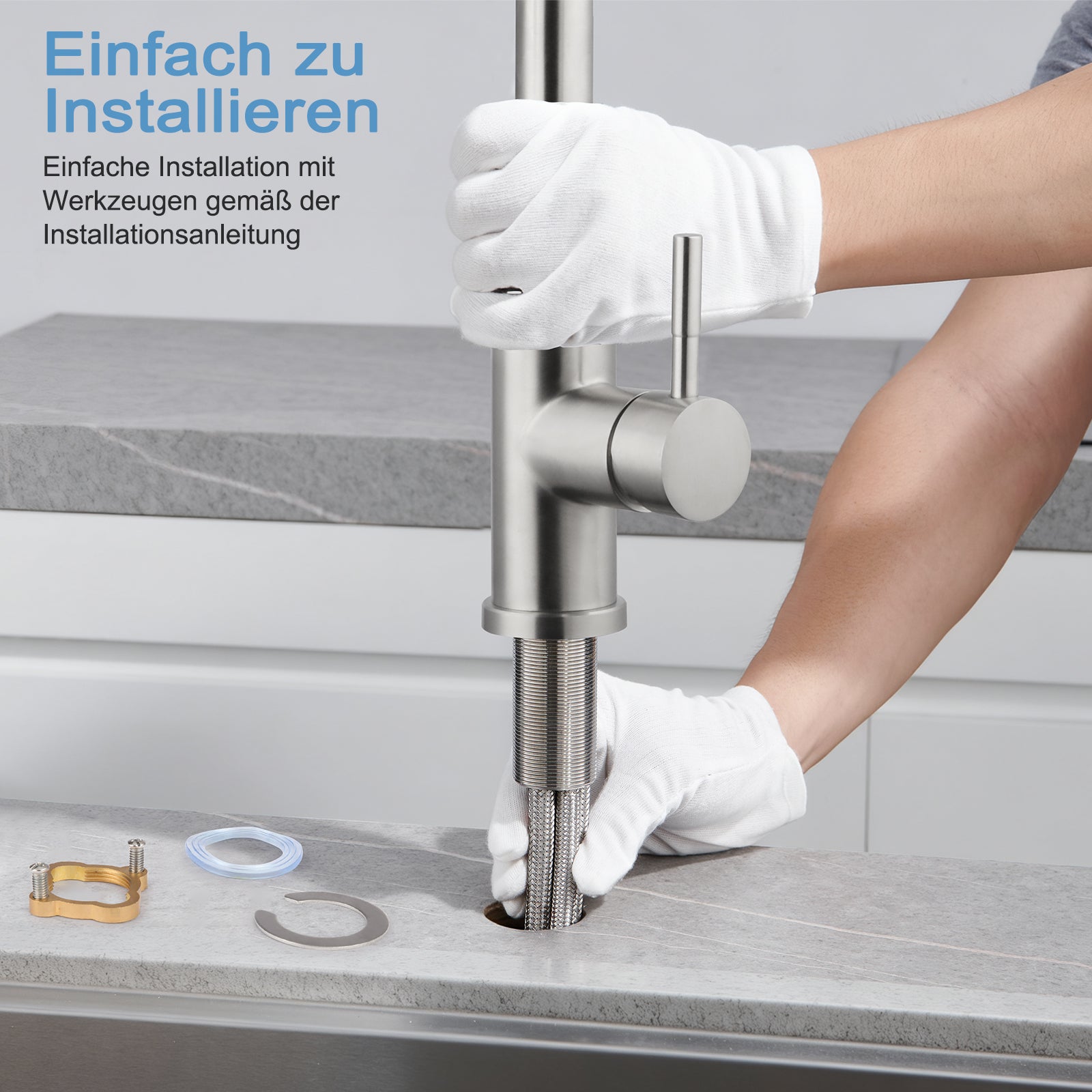 LOVHAUS Bateria Kuchenna z wyciąganą Wylewką, 3 Tryby Pracy, Wysoka Łukowa Bateria Kuchenna, Wysokociśnieniowa Bateria Kuchenna Obrotowa o 360°