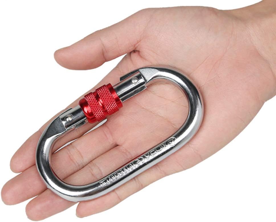 25KN set de 4 mousquetons d'escalade en acier trempé argenté avec clips à vis - 2