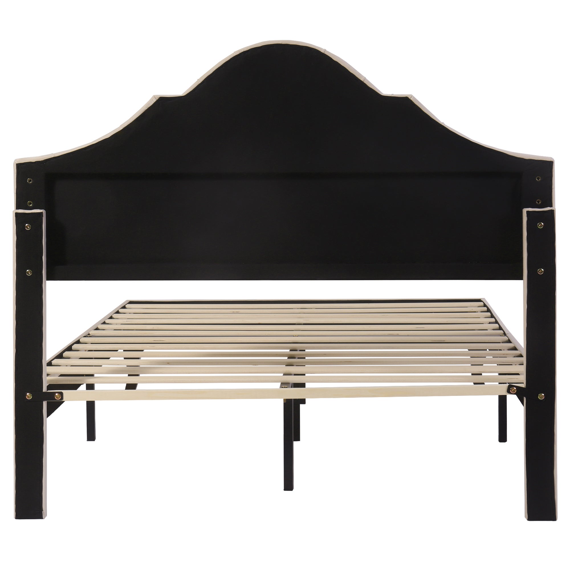 Lit Adulte Double 140x190 cm - Sommier à Lattes - Tête de Lit Réglable - Velours Beige (Sans Matelas) - 7