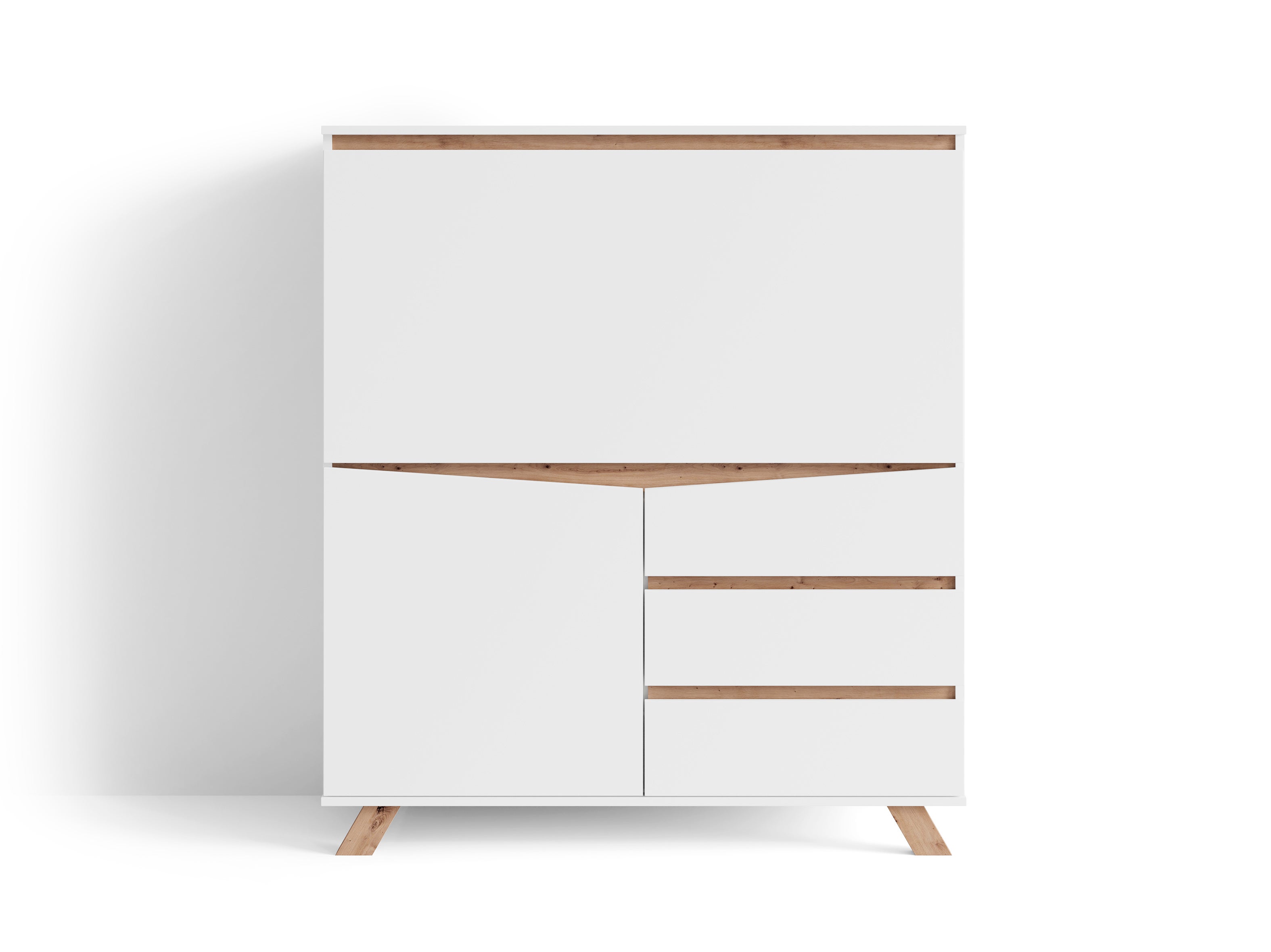 Secrétaire byLIVING VALENTIN / Secrétaire blanc mat avec imitation chêne / Armoire de bureau avec 1 porte et 3 tiroirs / L 120, H 127, P 38 cm - 4