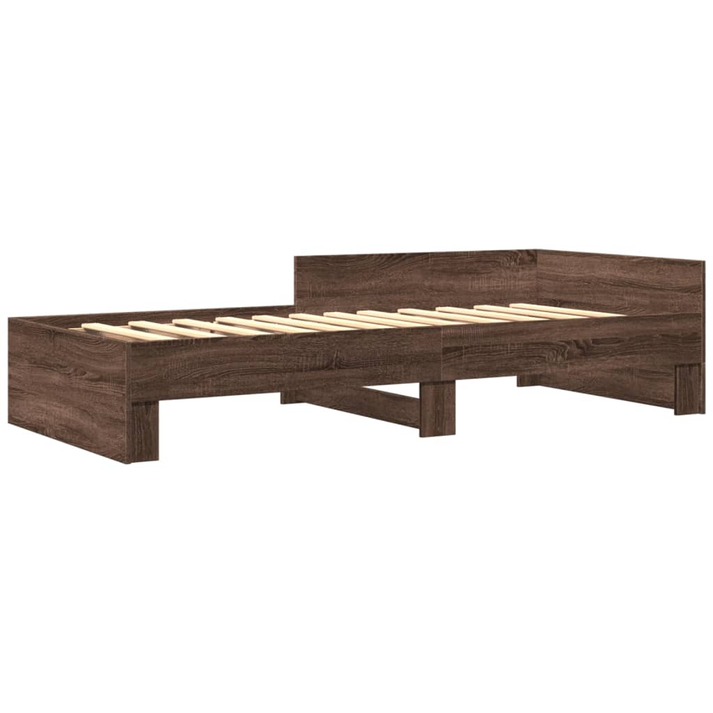 Cadre De Lit En Bois Chêne Marron 90x190cm - Avec Lattes Et Pieds Métal - Montage Facile - Adulte/enfant