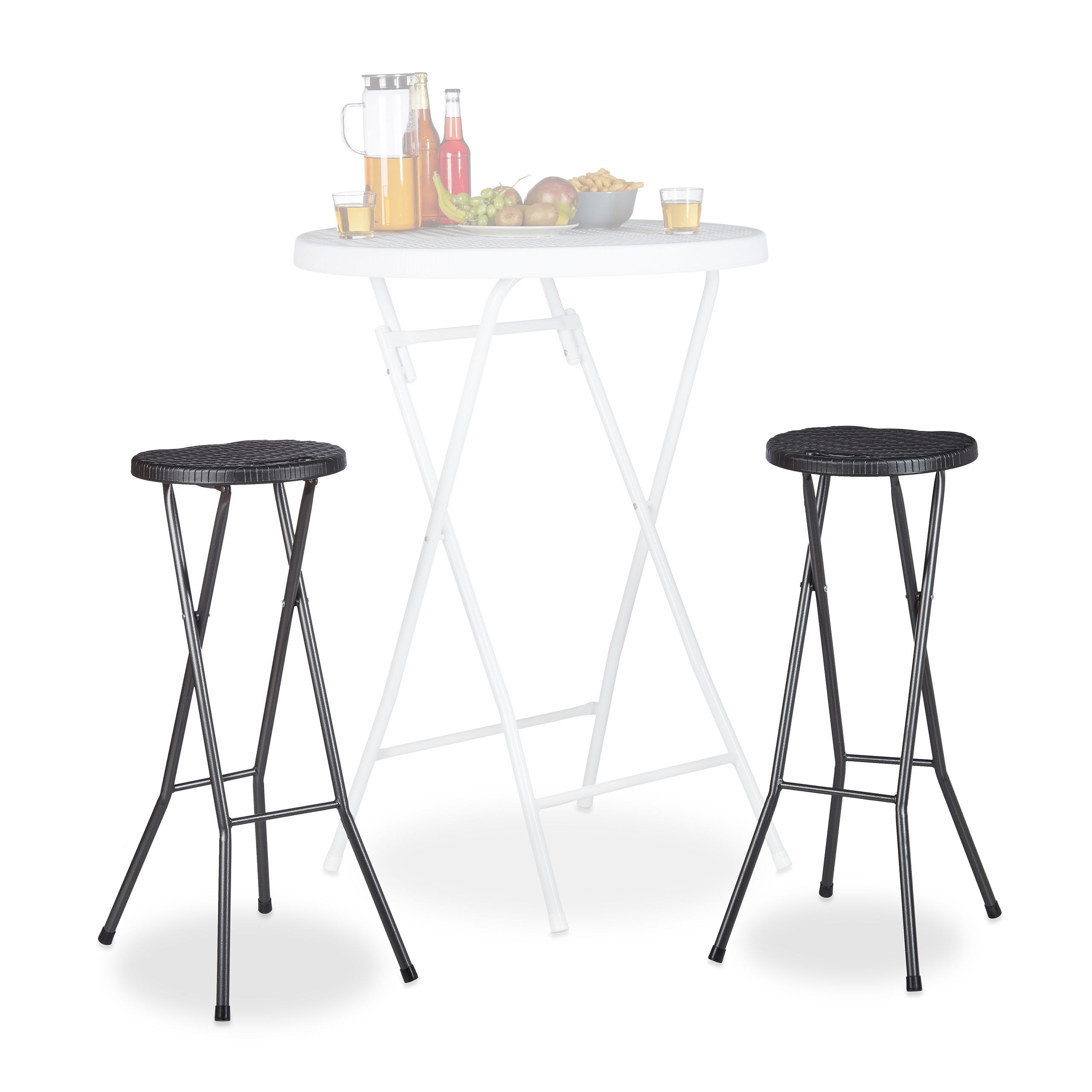 Lot De 2 Tabourets De Bar Pliants Relaxdays – Hauteur 80 Cm, Dossier & Repose-Pieds, Noir – Intérieur Extérieur