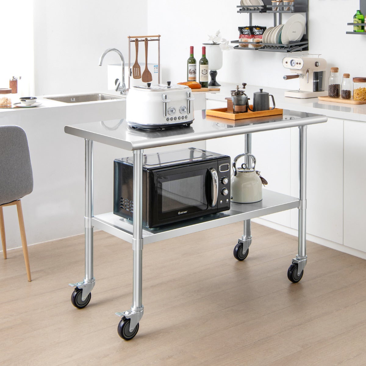 Mesa de Trabajo Inoxidable con Ruedas 122x61x89cm - Bancada Cocina ...