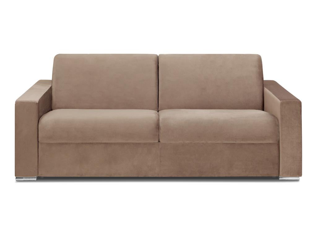 Kanapa 4-osobowa rozkładana z weluru CALITO - Kolor beżowy - Łóżko 160 cm - Materac 18 cm