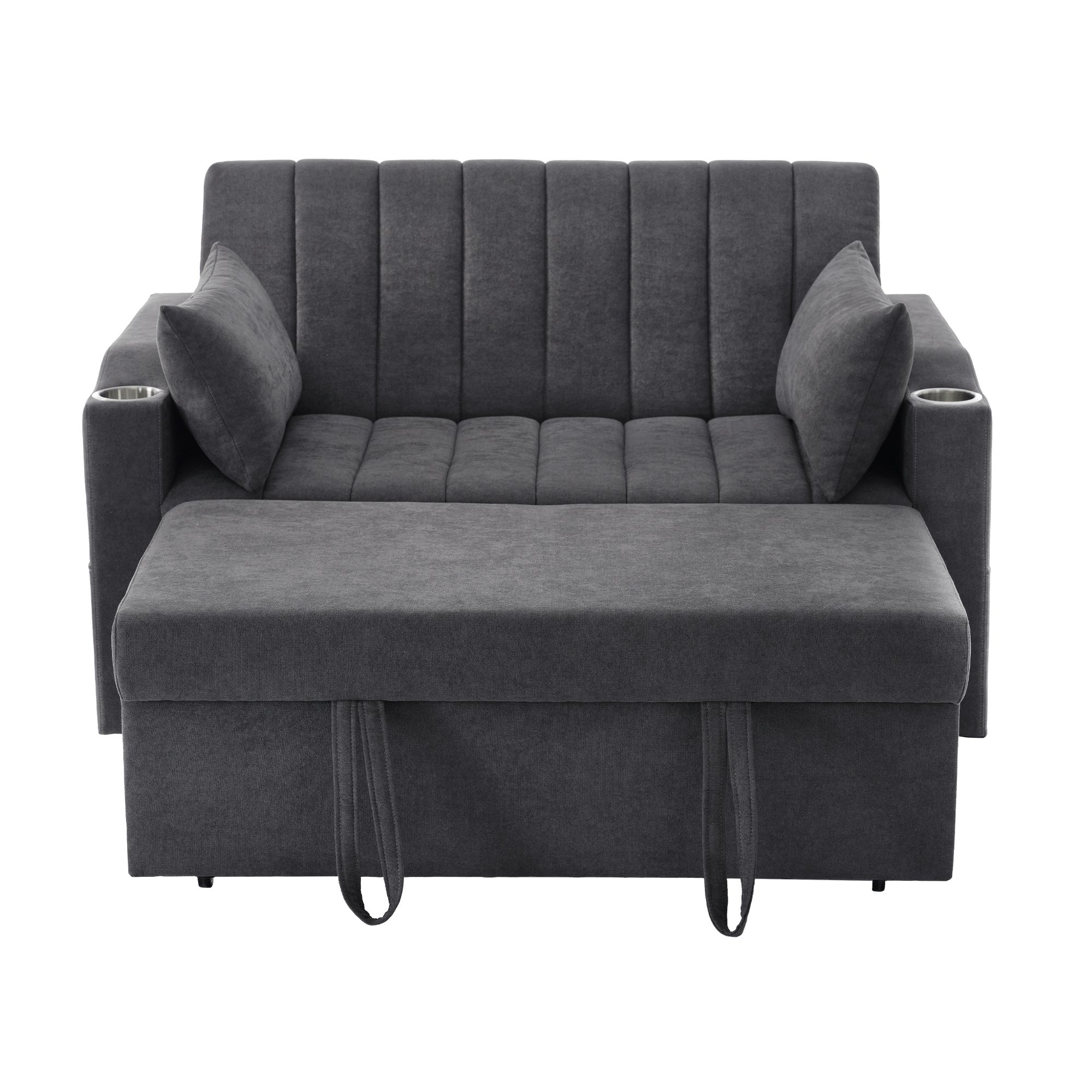 Canapé moderne 2 places avec porte-gobelets et coussins - Beige - 2