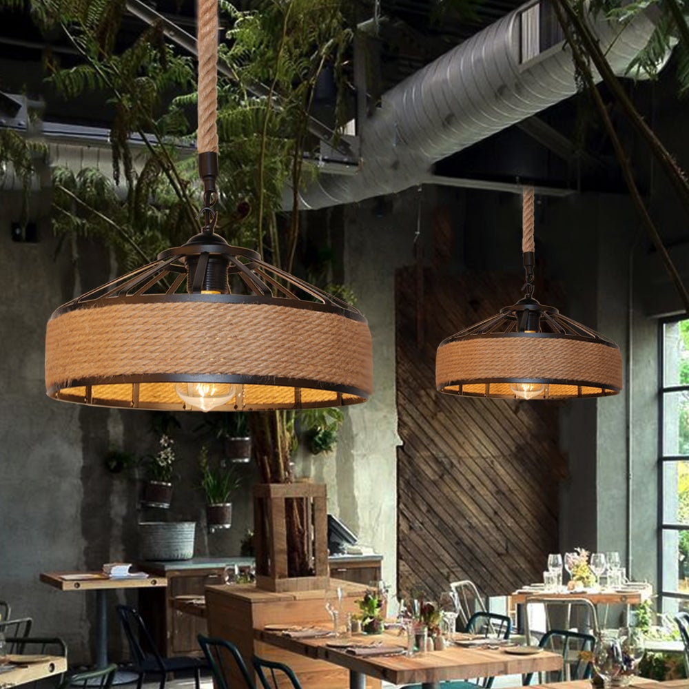 STARRYOL Luminaire Suspendu Industriel à Double Tête - Corde Chanvre 60cm Pour Salon, Bar, Café