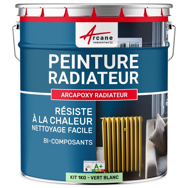 Peinture Radiateur fonte acier alu - PEINTURE RADIATEUR - 1 kg (jusqu'à 5 m² en 2 couches) Vert Blanc - RAL 6019 - ARCANE INDUSTRIES