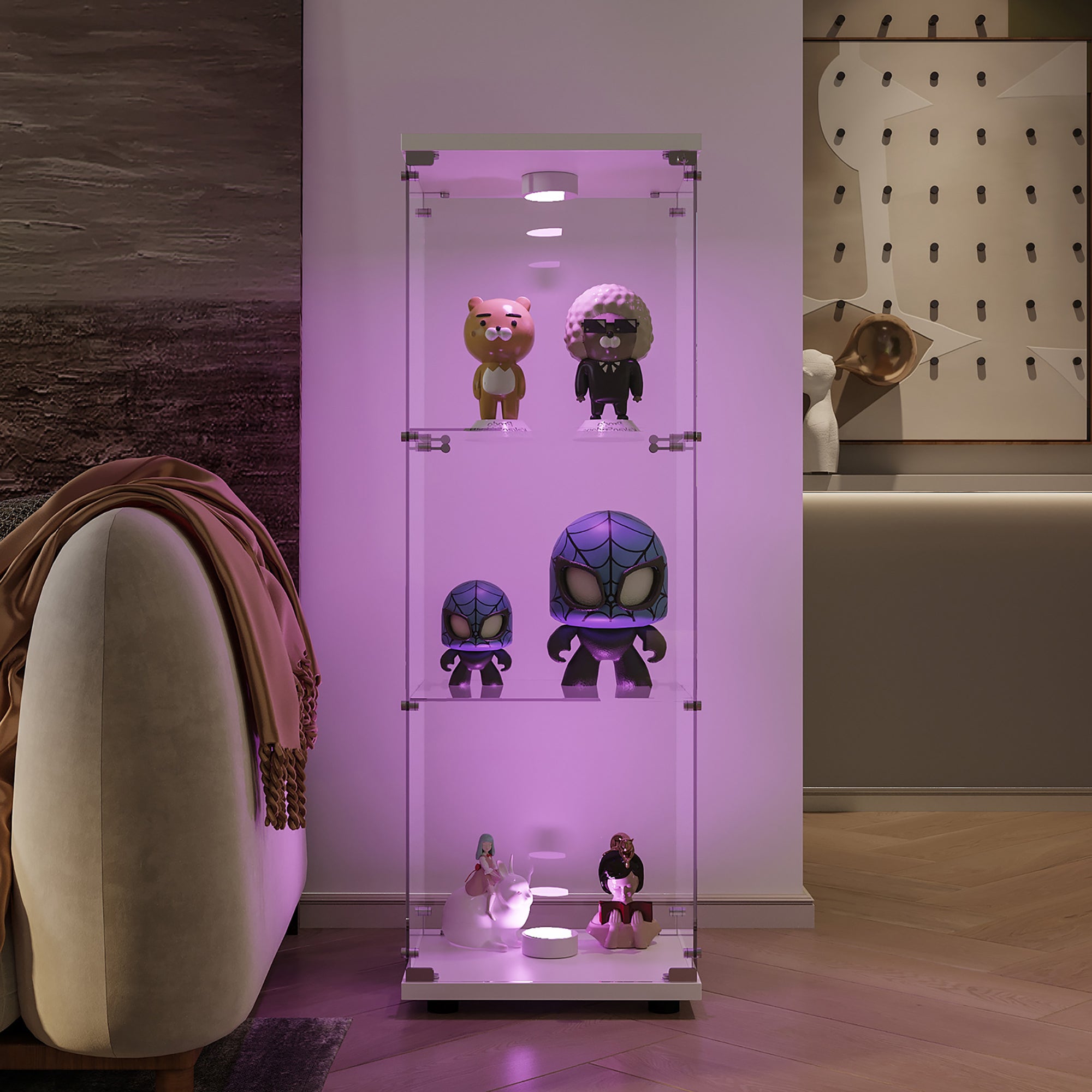 Vitrine d'Exposition en Verre Trempé 3 Étagères - Blanc avec Éclairage- Grand Capacité & Sécurité Renforcée - COZY - Moderne & épuré - 2