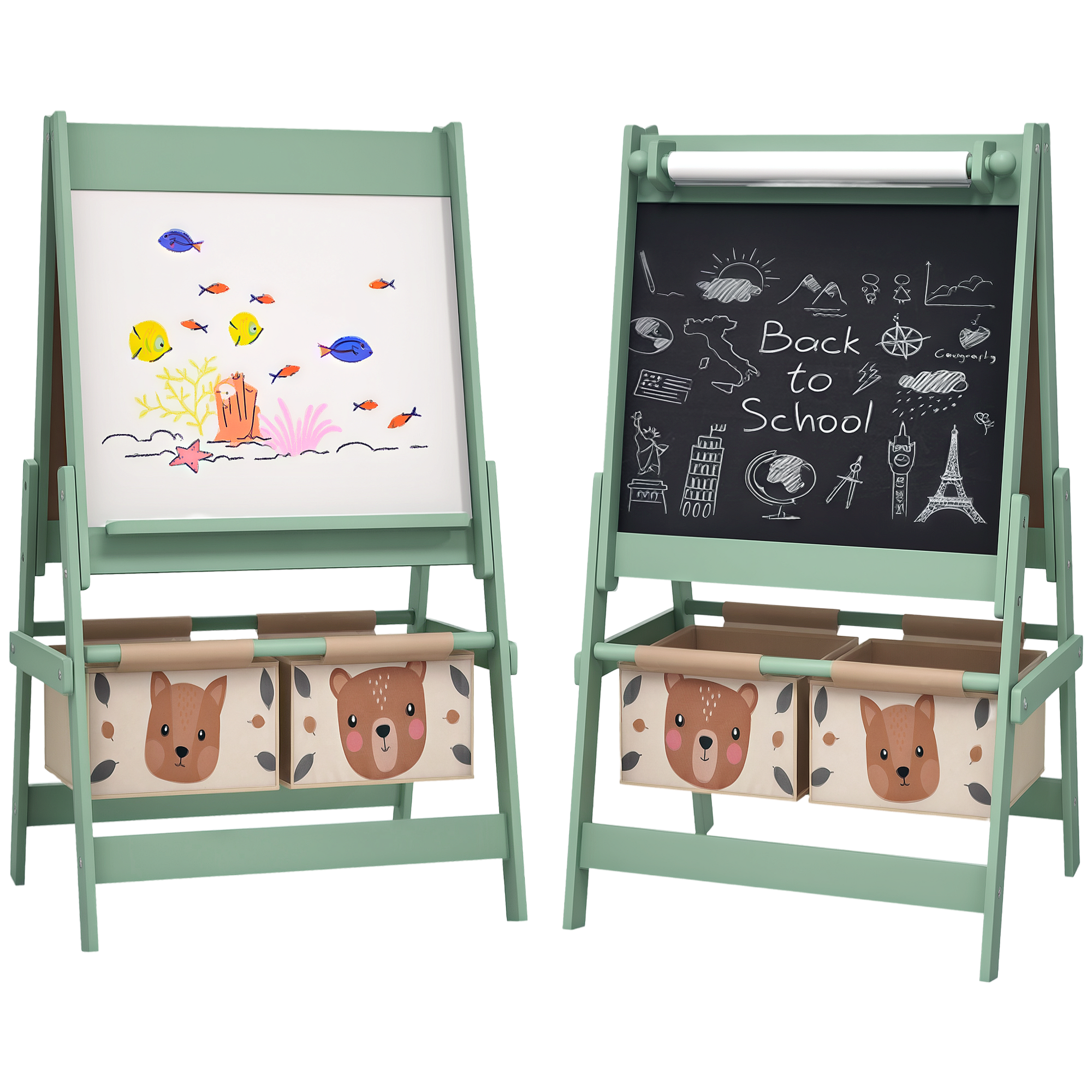 Caballete Infantil De Doble Cara Con Pizarra Blanca Y Negra, Más Rollo De Papel De 195 Pulgadas, Accesorios Completos, Altura Regulable, Ideal Para Niños De 3 A 8 Años