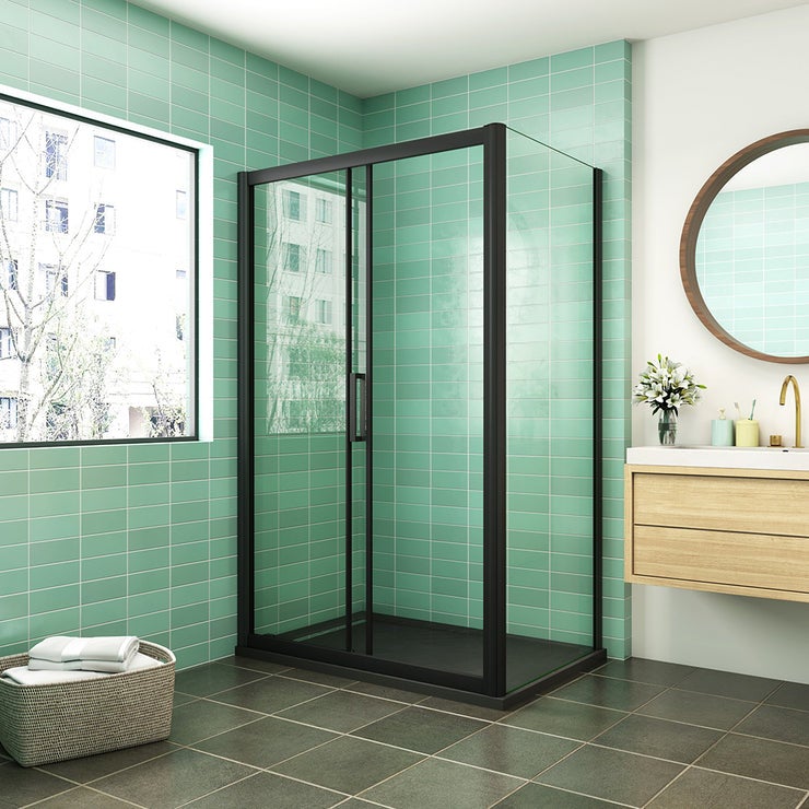 Aica Cabine De Douche 140x90x195cm Porte De Douche Avec L'amortisseur Cabine De Douche En 8mm Verre Anticalcaire Profilé Noir Mat - 3