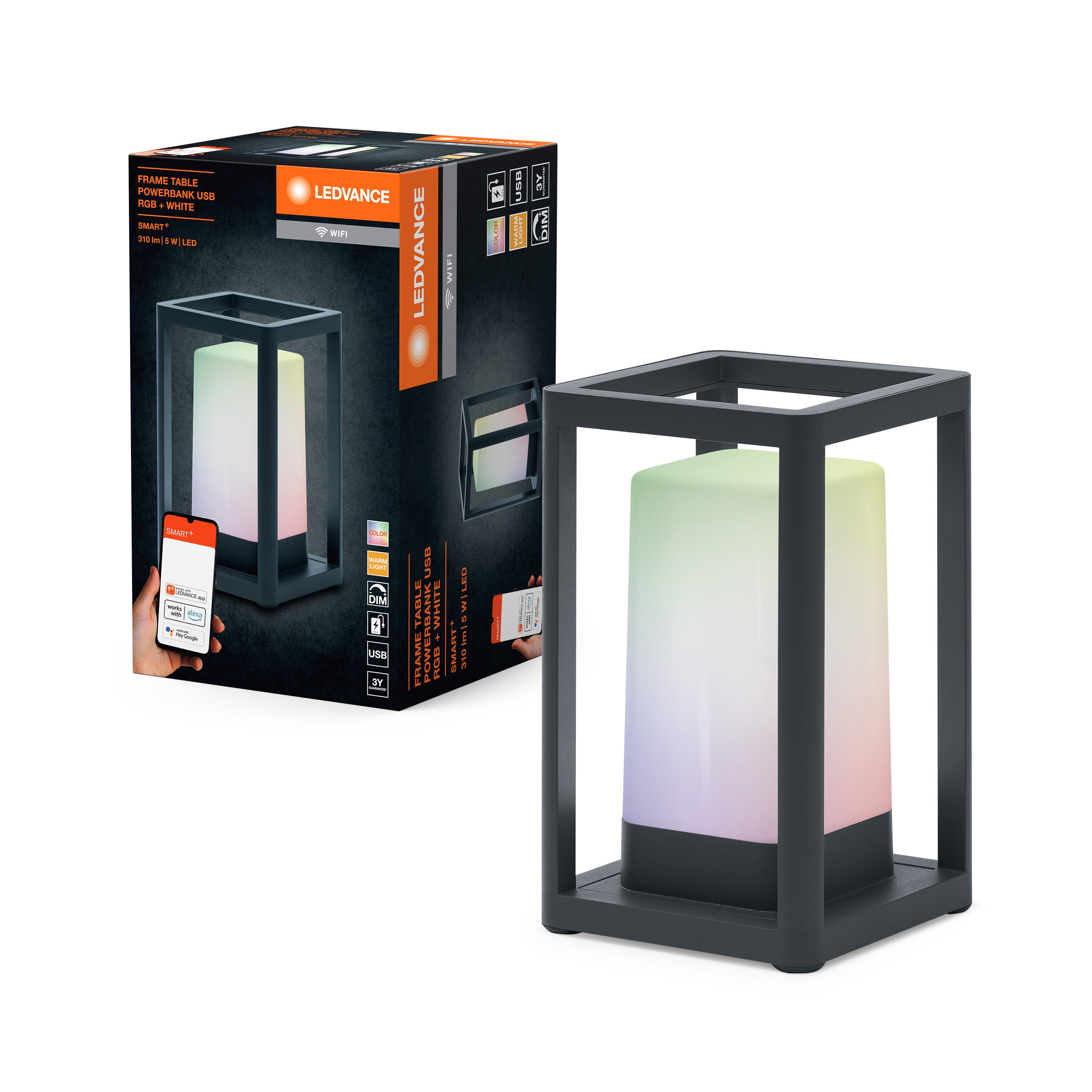 LEDVANCE Apparecchio intelligente da giardino LED: per tavolo, SMART+ TABLE FRAME MULTICOLOR / 5 W, 5 V, Warm White, 3000 K, materiale del corpo: - 4