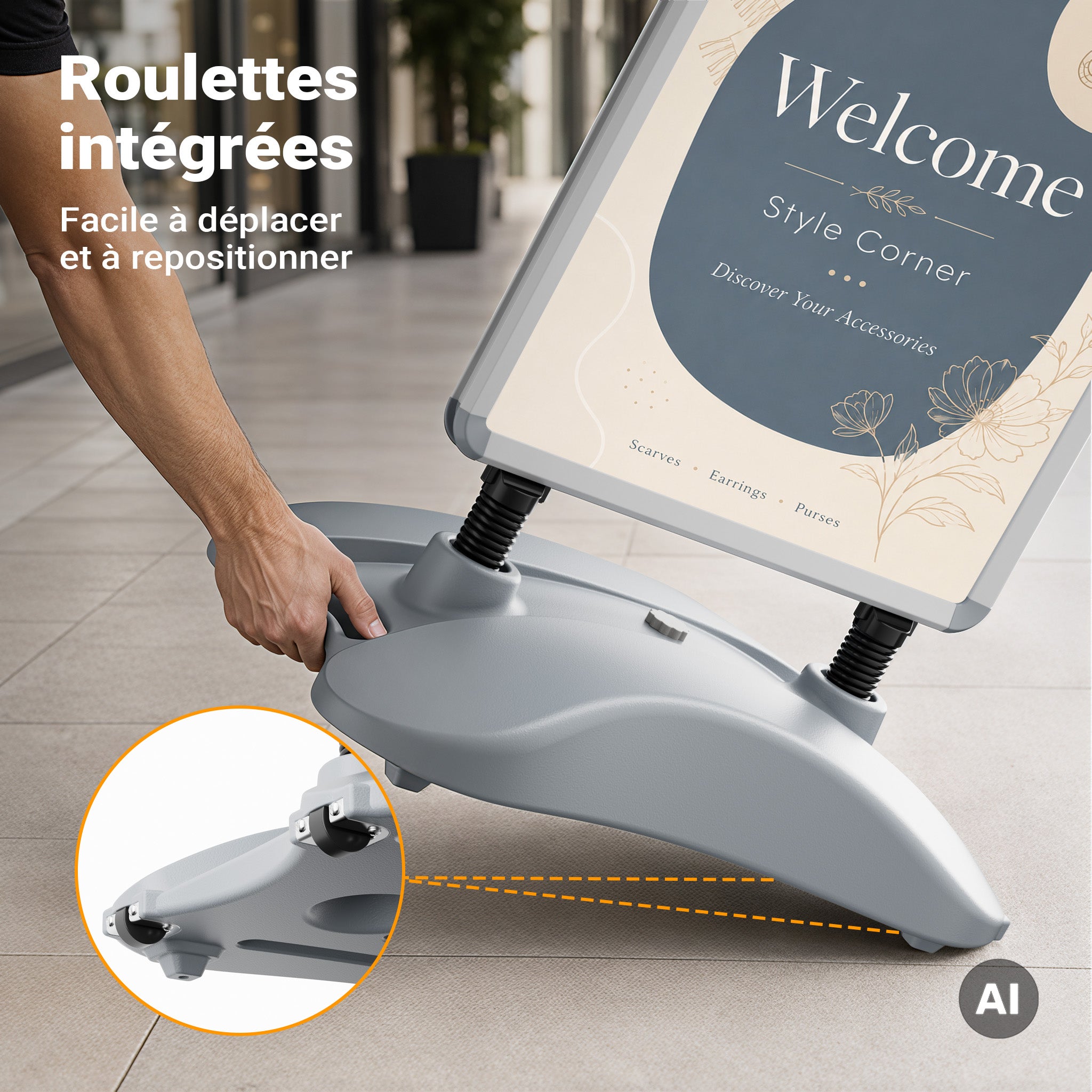 Chevalet stop-trottoir double face avec réservoir d’eau et cadre aluminium – 76,5 x 47,5 x 113 cm – pour Affiches A1 – Panneau porte… Wiltec - 5