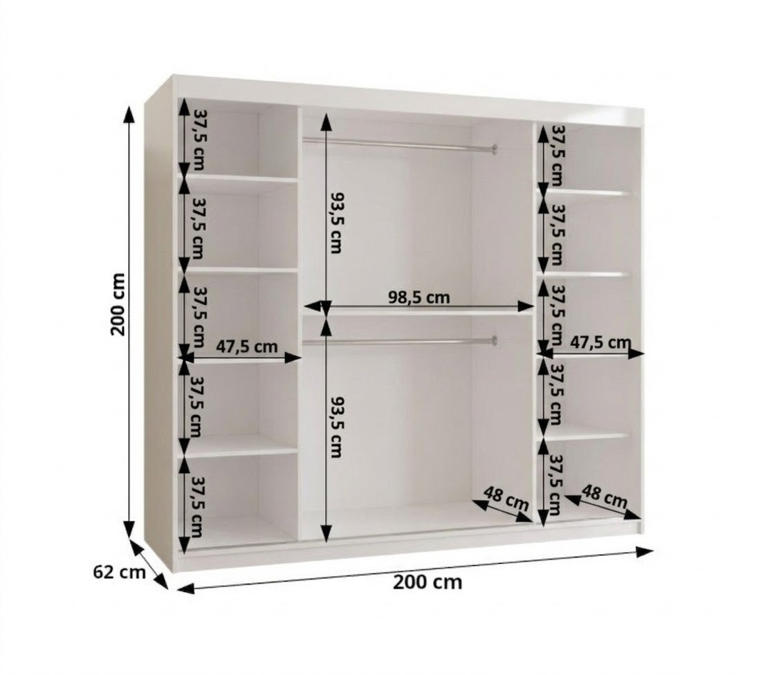 Szafa przesuwna z lustrem SIMA T2 200 x 62 x 200 biały + u. czarny - 4