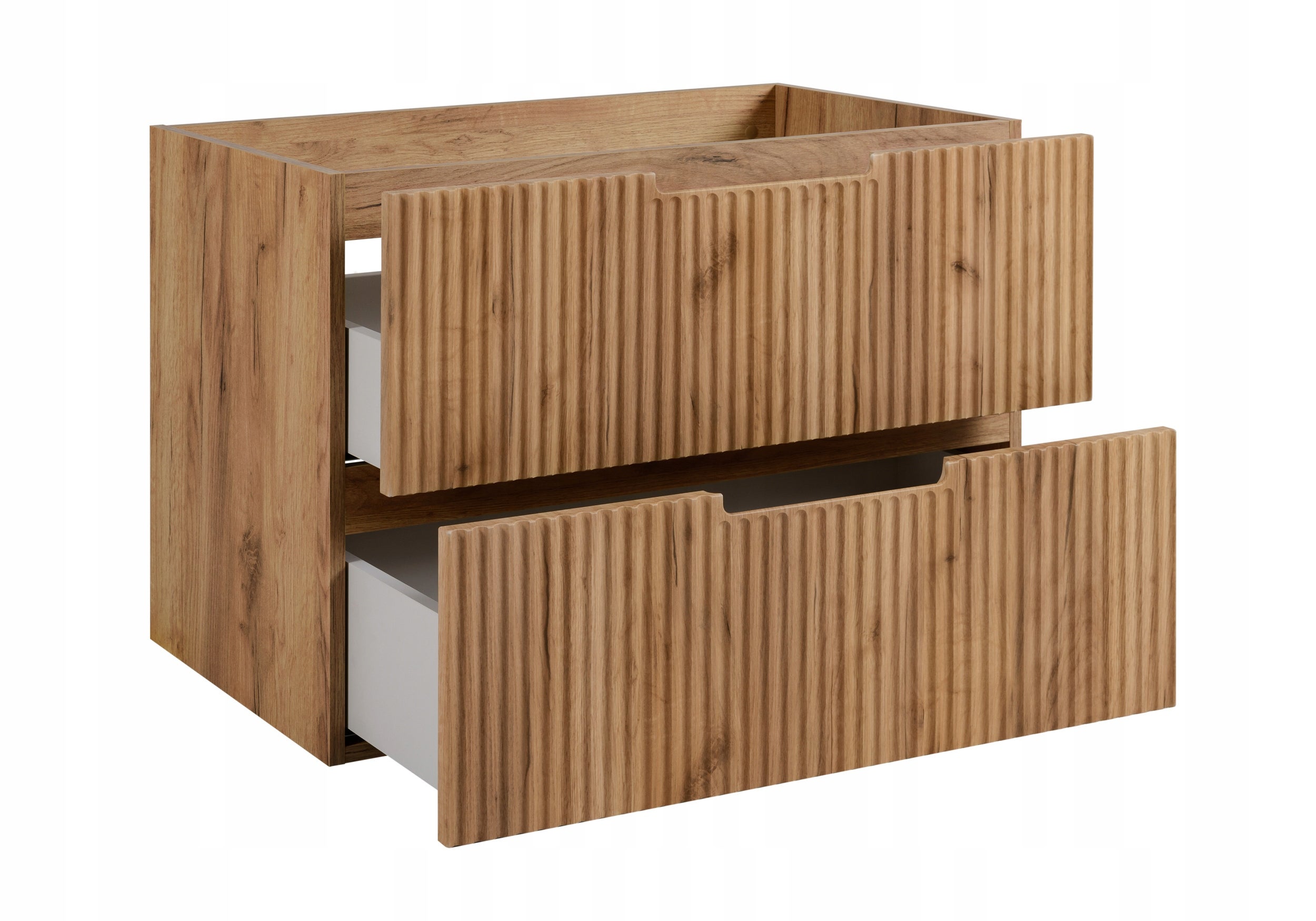 Meuble sous-vasque suspendu 80 cm effet chêne avec tiroirs façades MDF rainurées design moderne salle de bain Rodan - 5