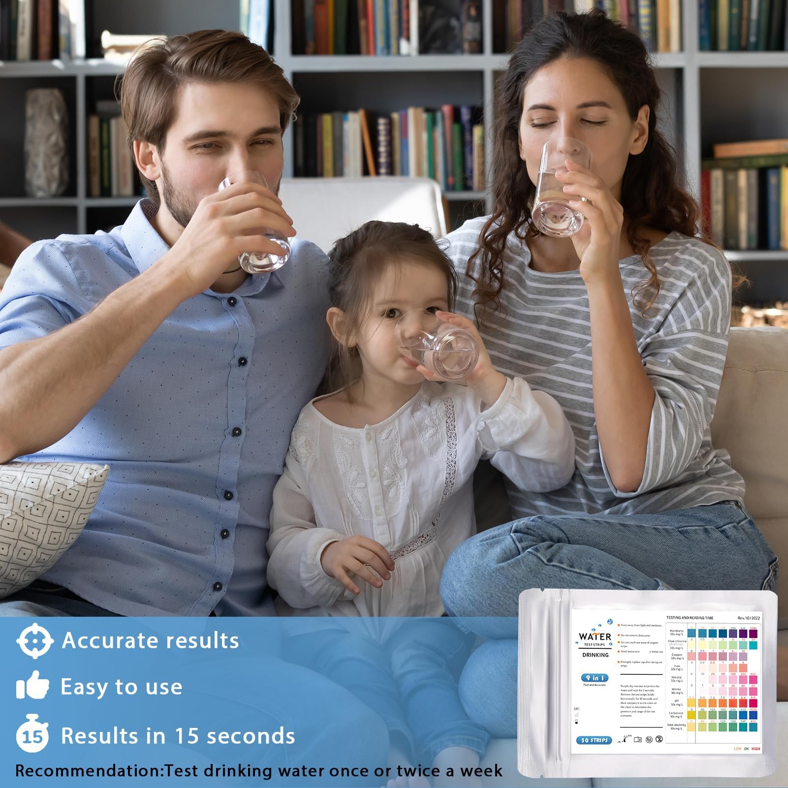 100 strisce reattive 9 in 1 per acqua, kit per test dell'acqua per acqua potabile -cloro libero, cloro totale, pH, durezza dell'acqua - 8